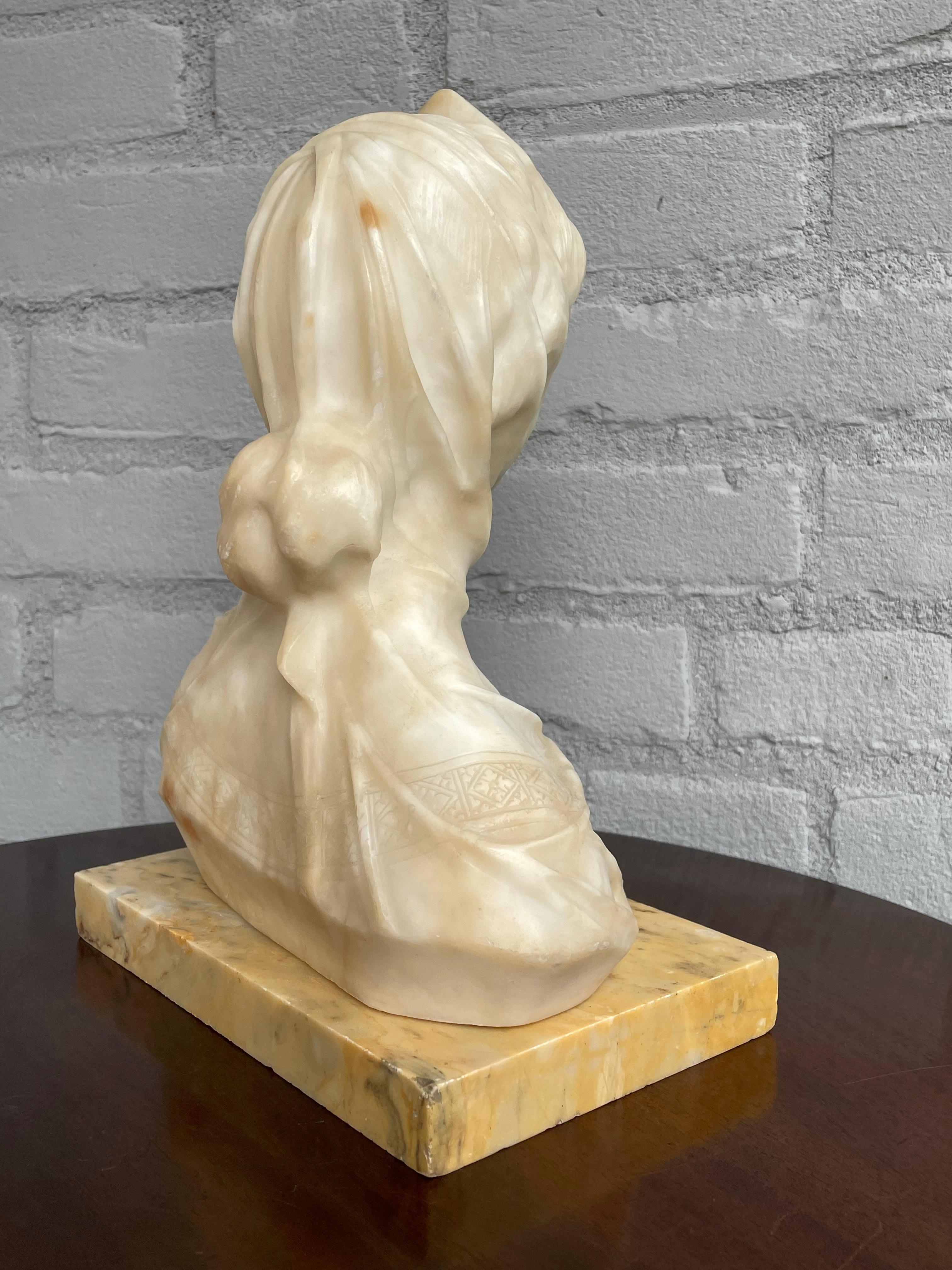 Stunning & Hand Carved Antique Alabaster Sculpture of a Serene Lady by A. Frilli 3