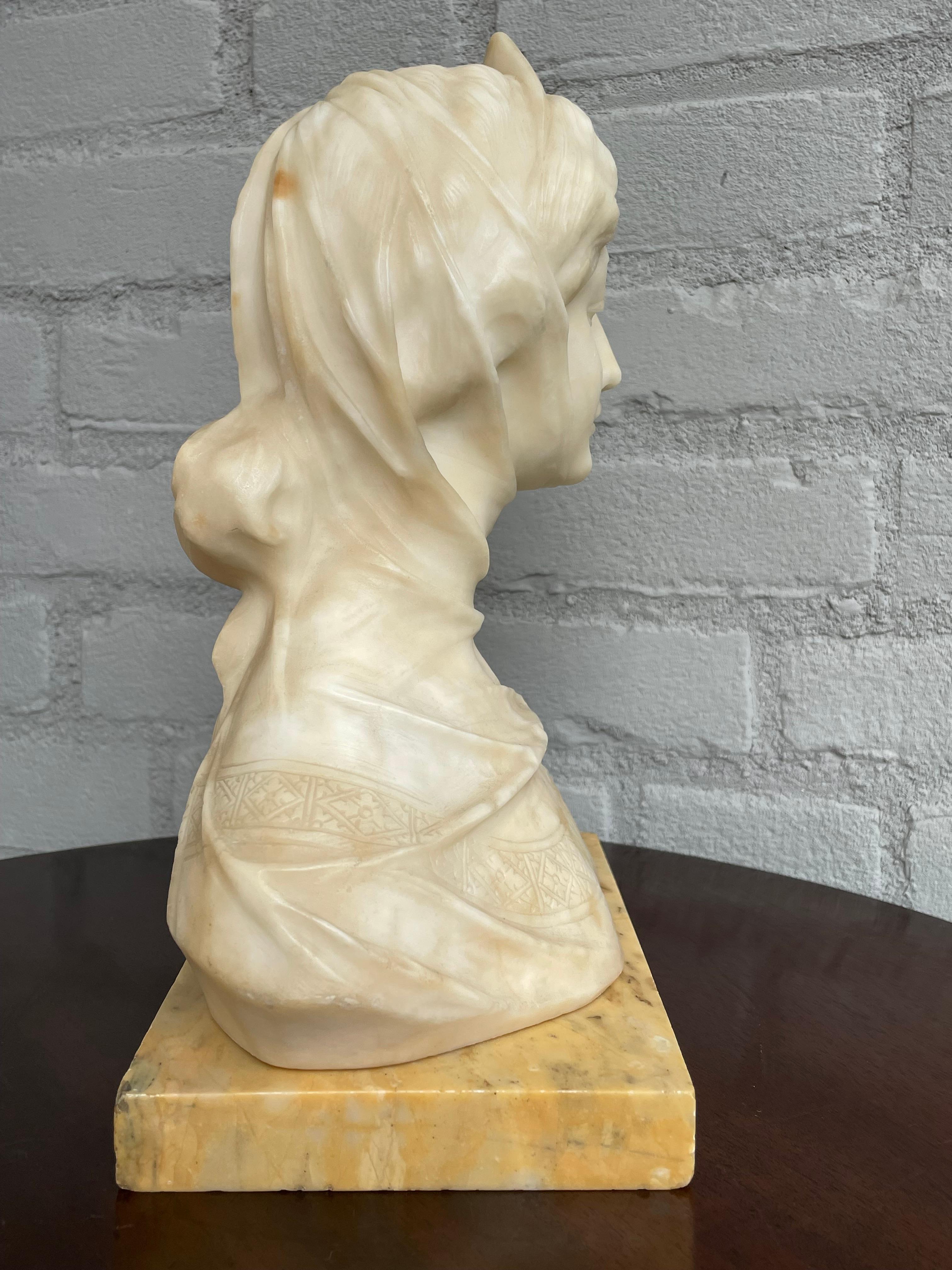 Stunning & Hand Carved Antique Alabaster Sculpture of a Serene Lady by A. Frilli 4