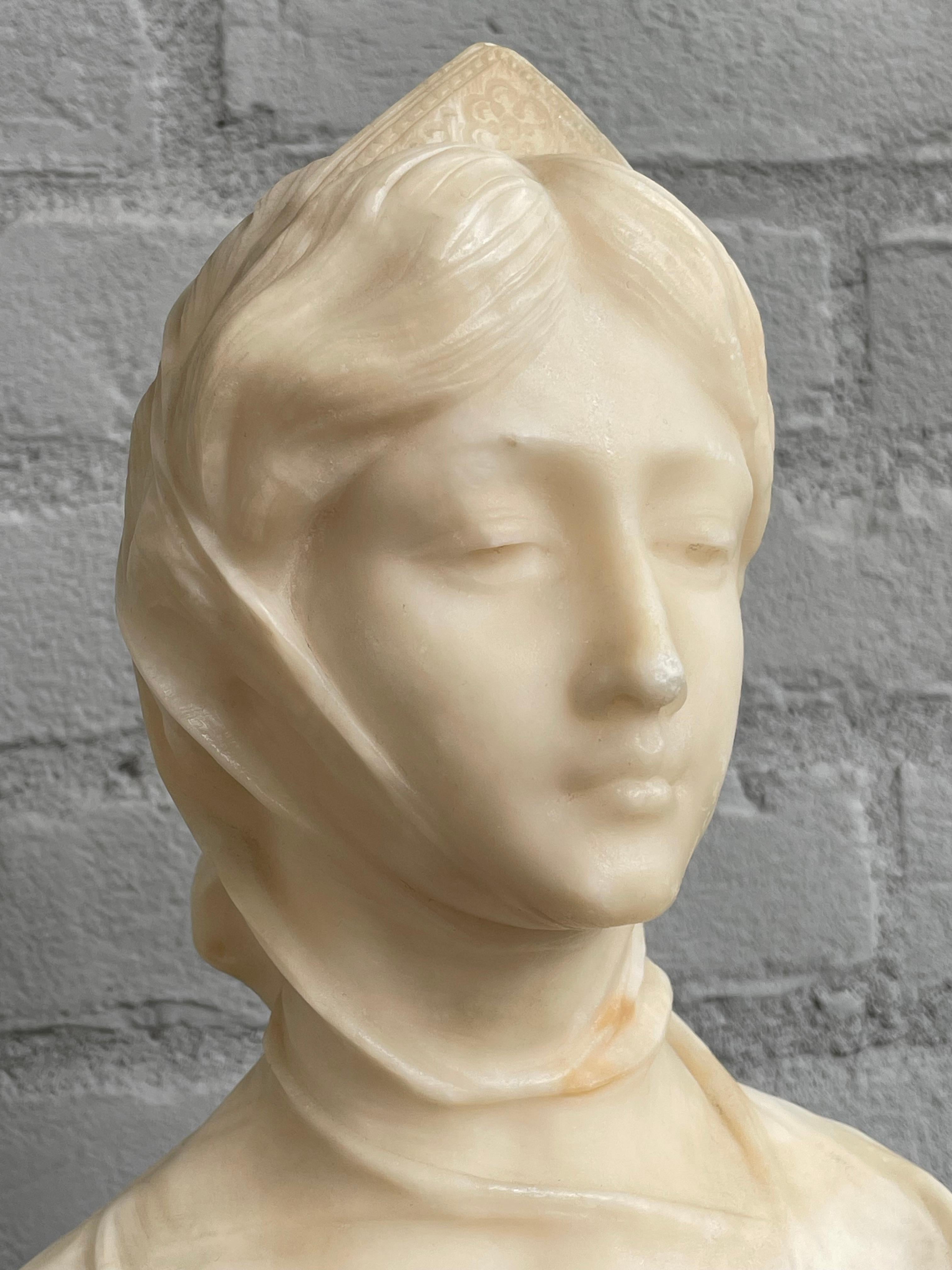 Stunning & Hand Carved Antique Alabaster Sculpture of a Serene Lady by A. Frilli 5