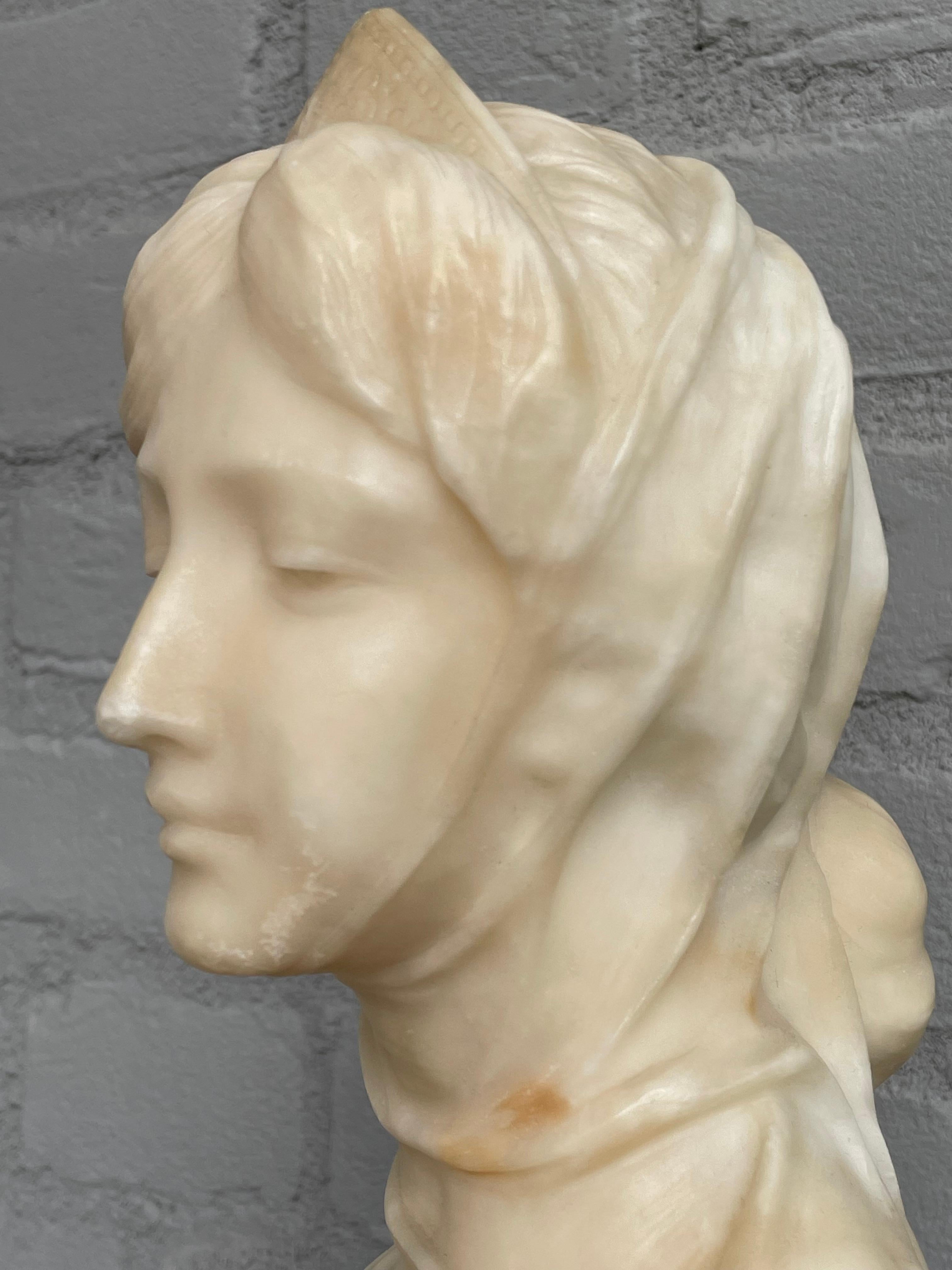 Stunning & Hand Carved Antique Alabaster Sculpture of a Serene Lady by A. Frilli 6