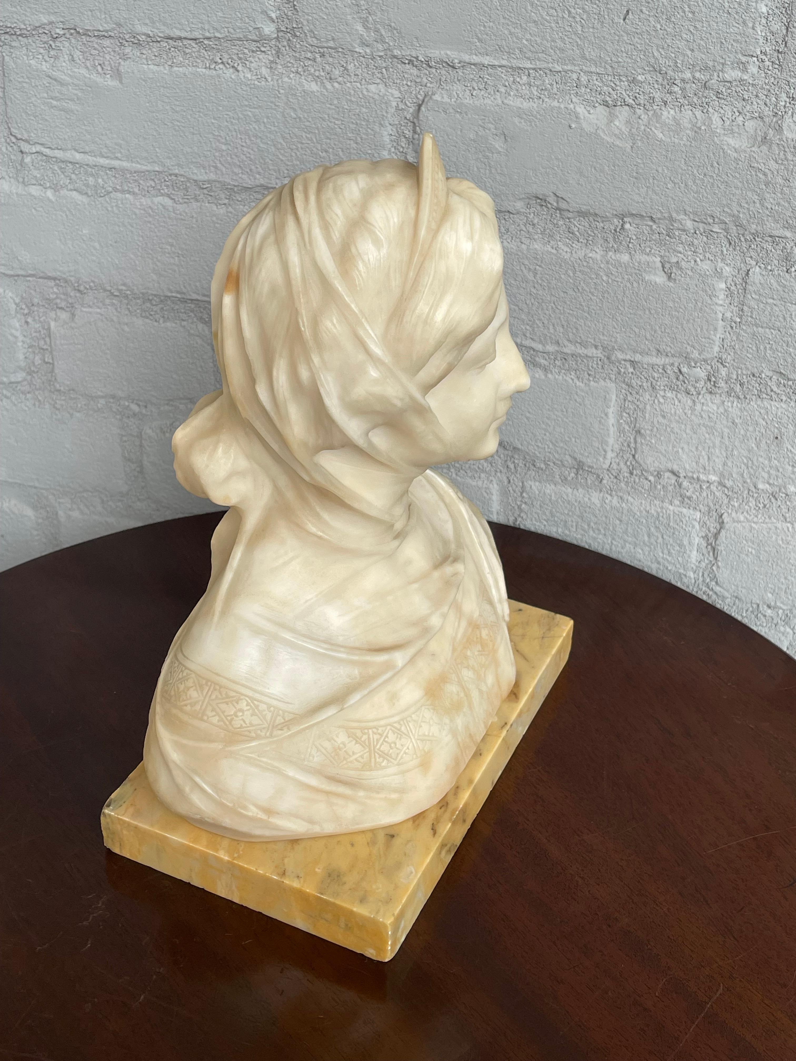 Stunning & Hand Carved Antique Alabaster Sculpture of a Serene Lady by A. Frilli 7