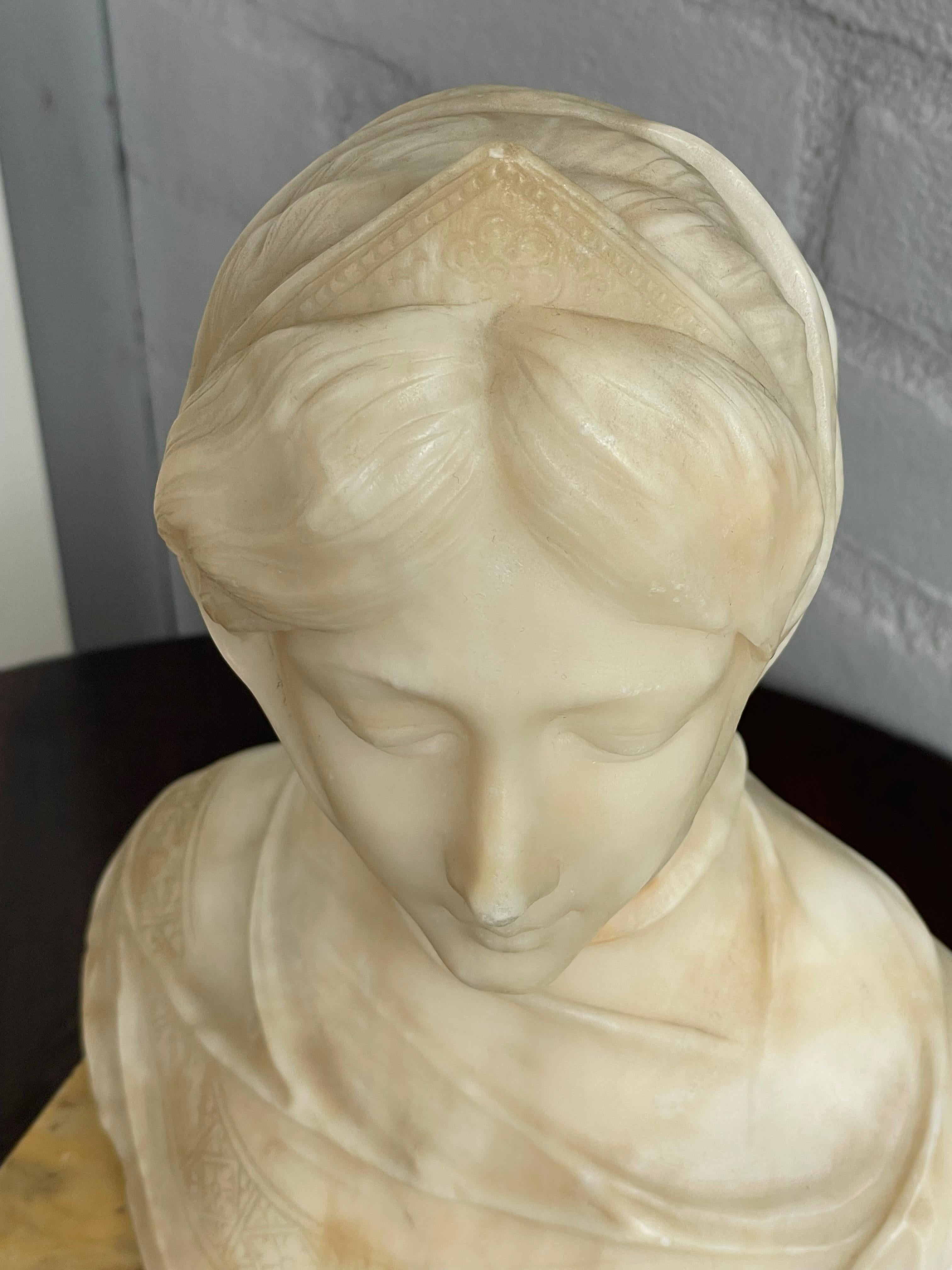Stunning & Hand Carved Antique Alabaster Sculpture of a Serene Lady by A. Frilli 9