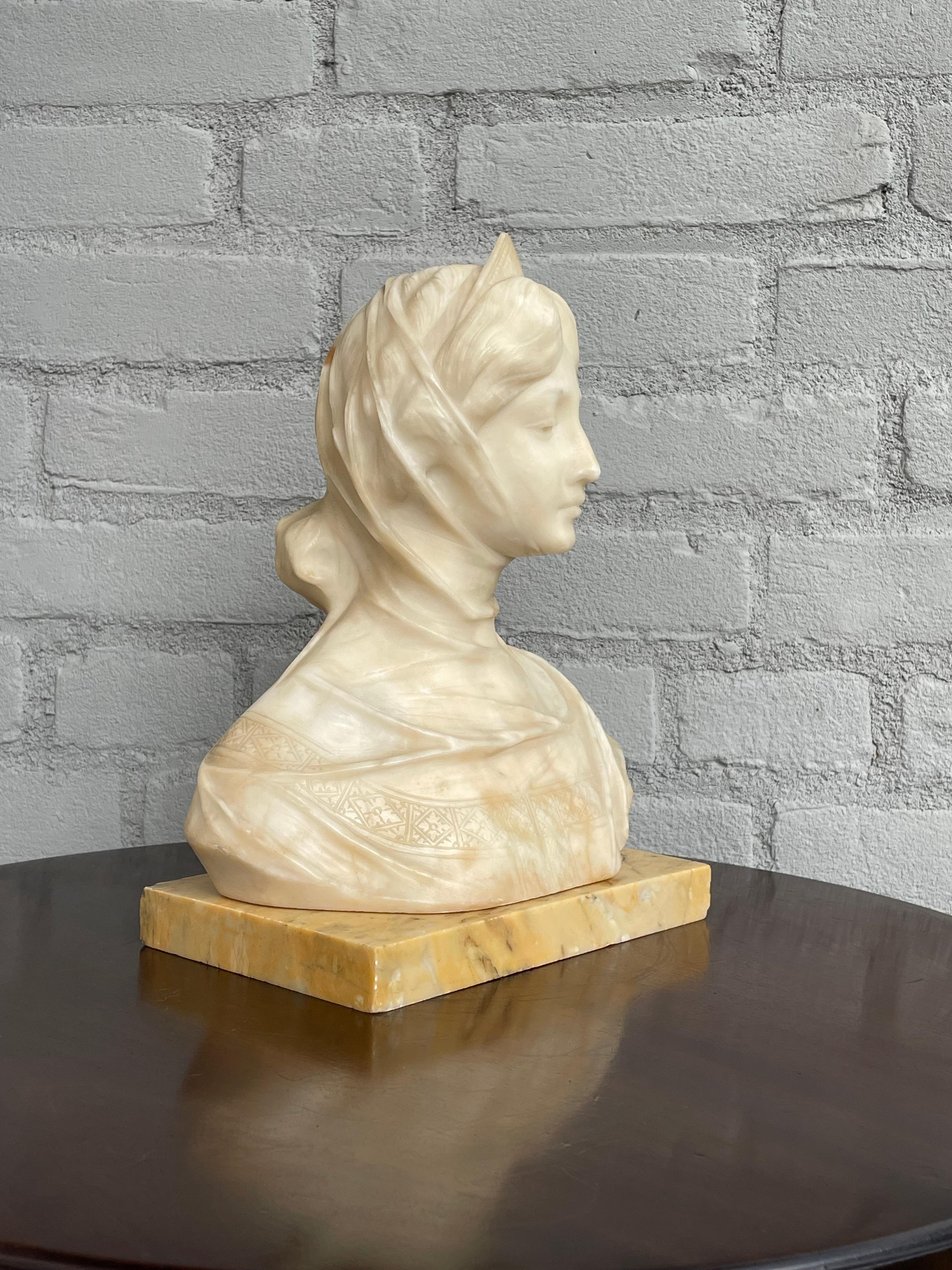 Stunning & Hand Carved Antique Alabaster Sculpture of a Serene Lady by A. Frilli 10