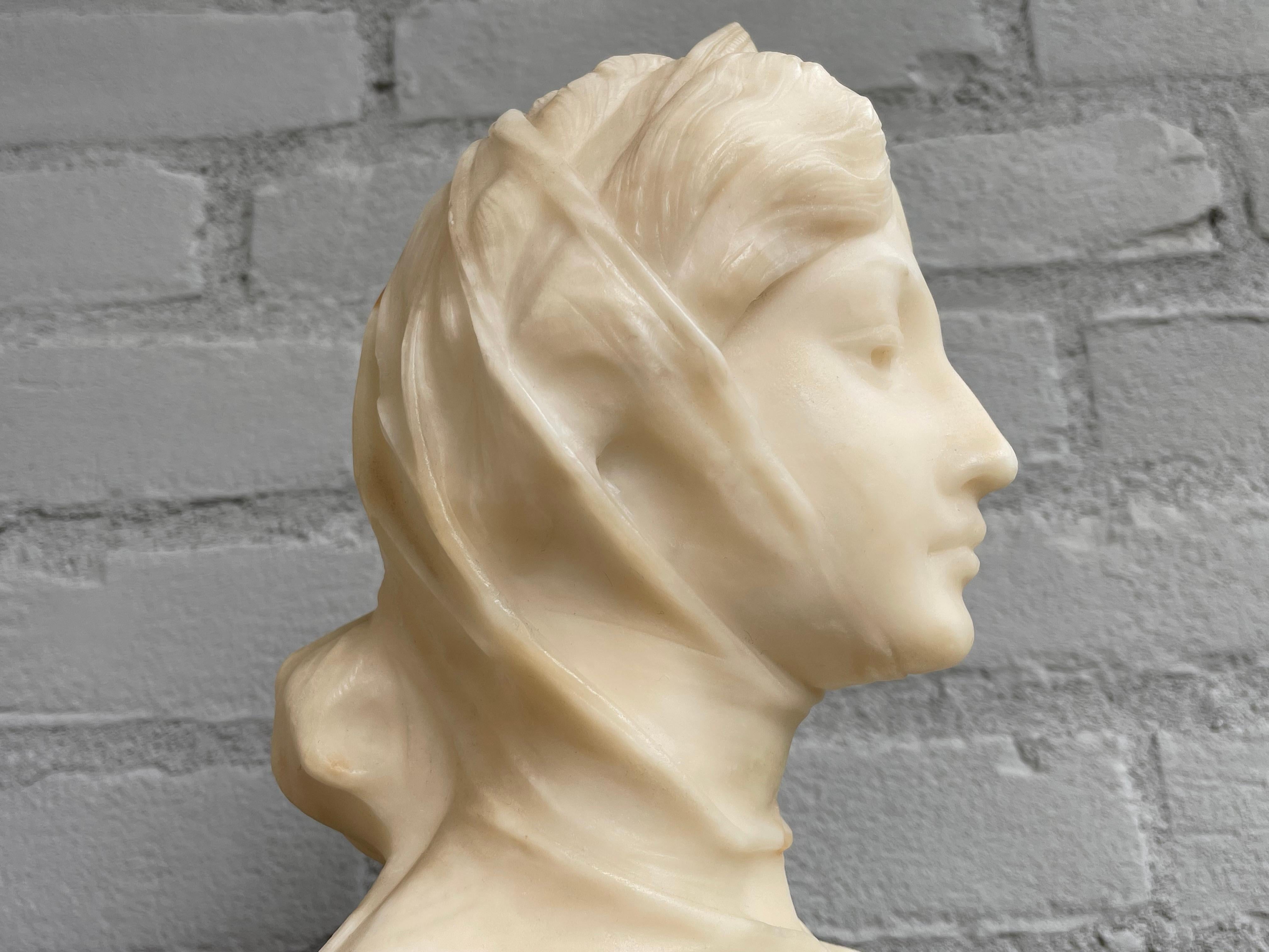 Stunning & Hand Carved Antique Alabaster Sculpture of a Serene Lady by A. Frilli 11