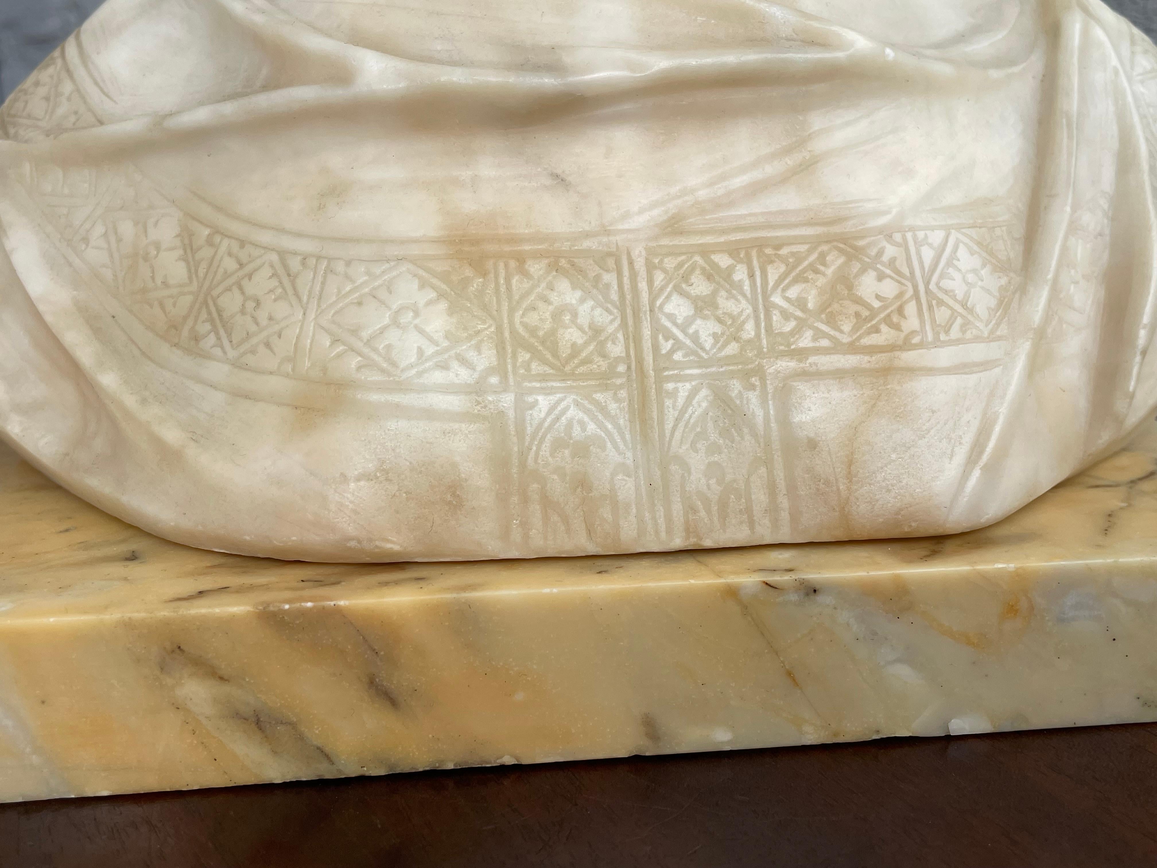 Hand-Carved Stunning & Hand Carved Antique Alabaster Sculpture of a Serene Lady by A. Frilli