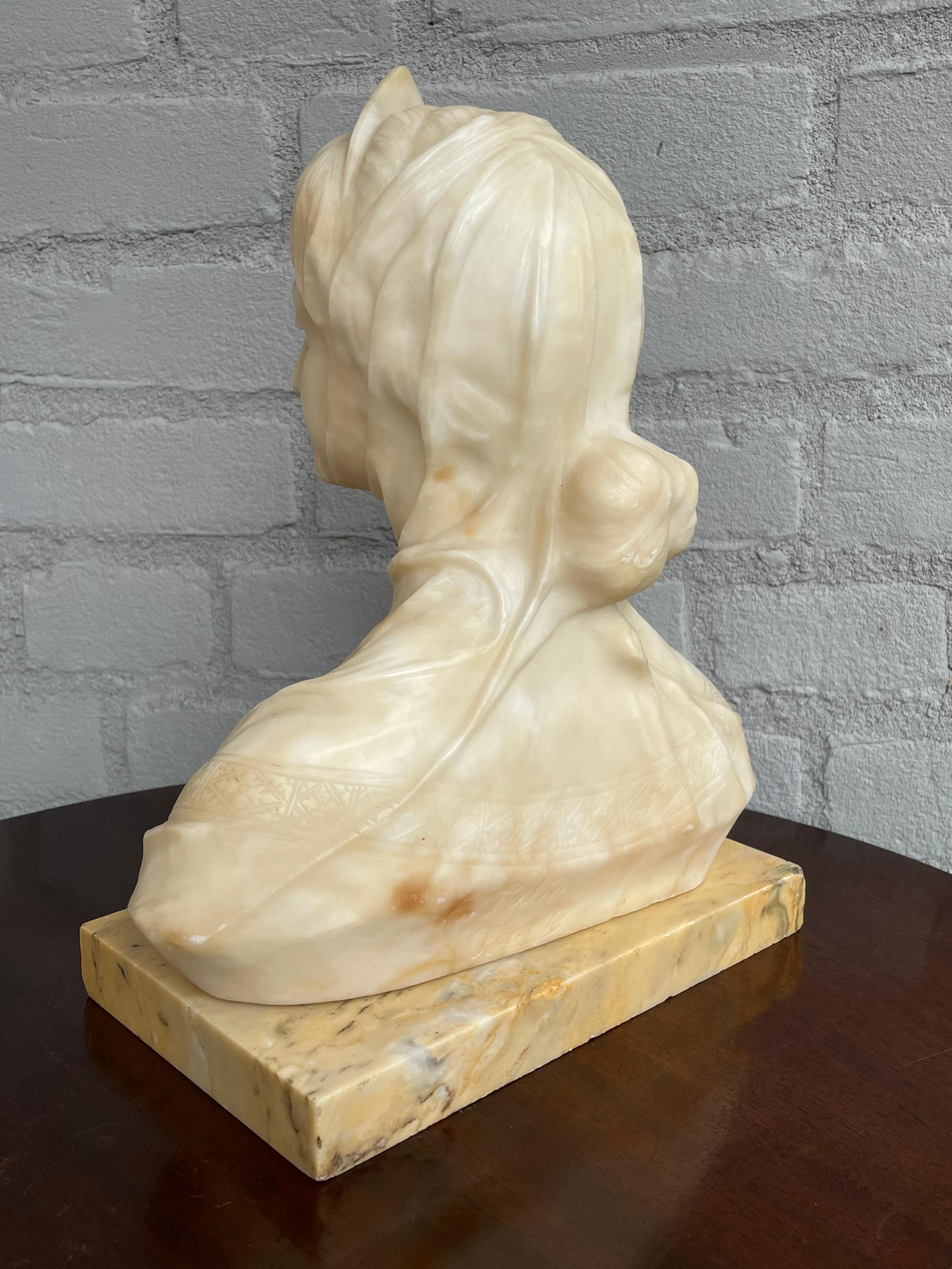 19th Century Stunning & Hand Carved Antique Alabaster Sculpture of a Serene Lady by A. Frilli