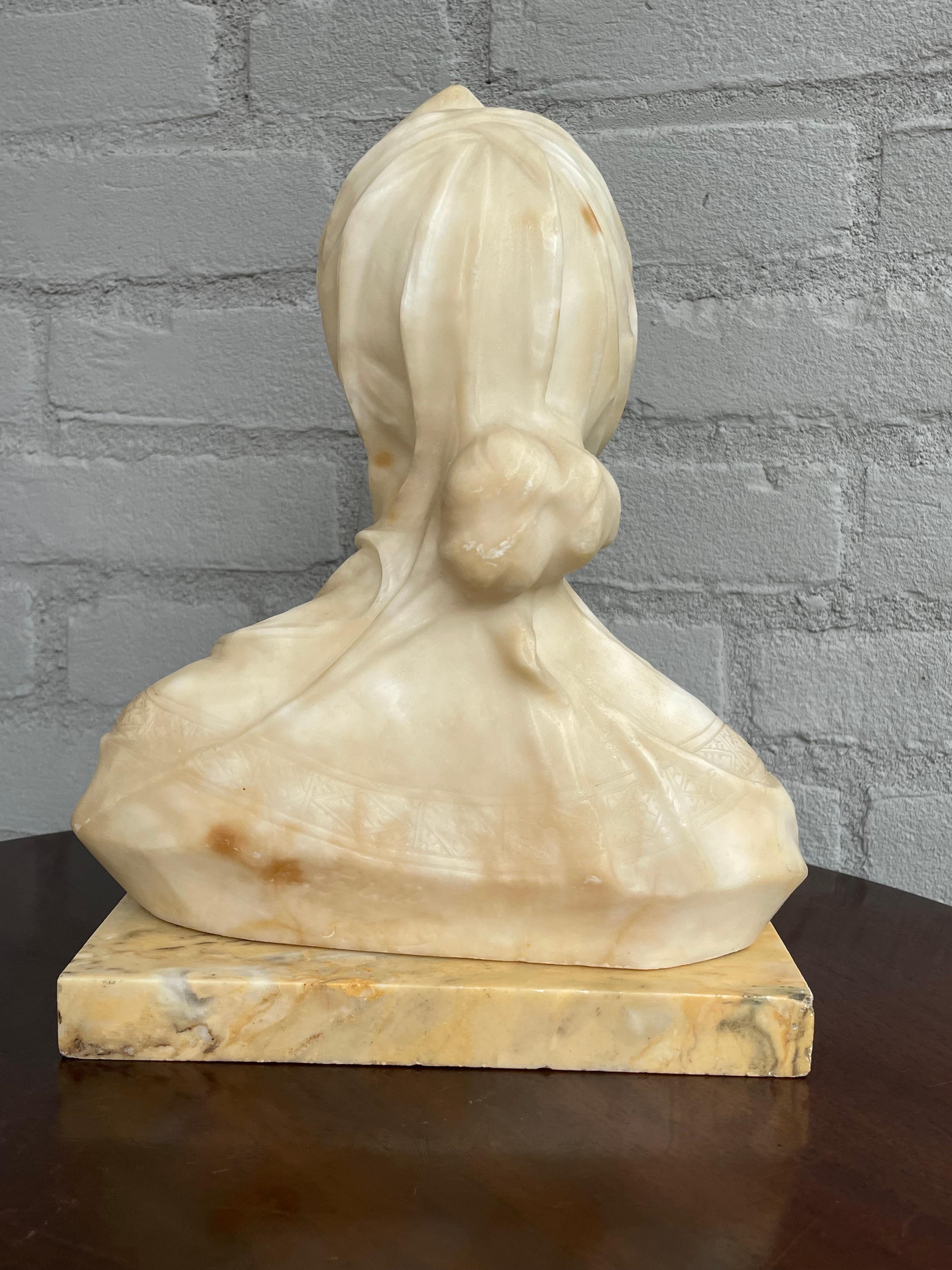 Stunning & Hand Carved Antique Alabaster Sculpture of a Serene Lady by A. Frilli 1
