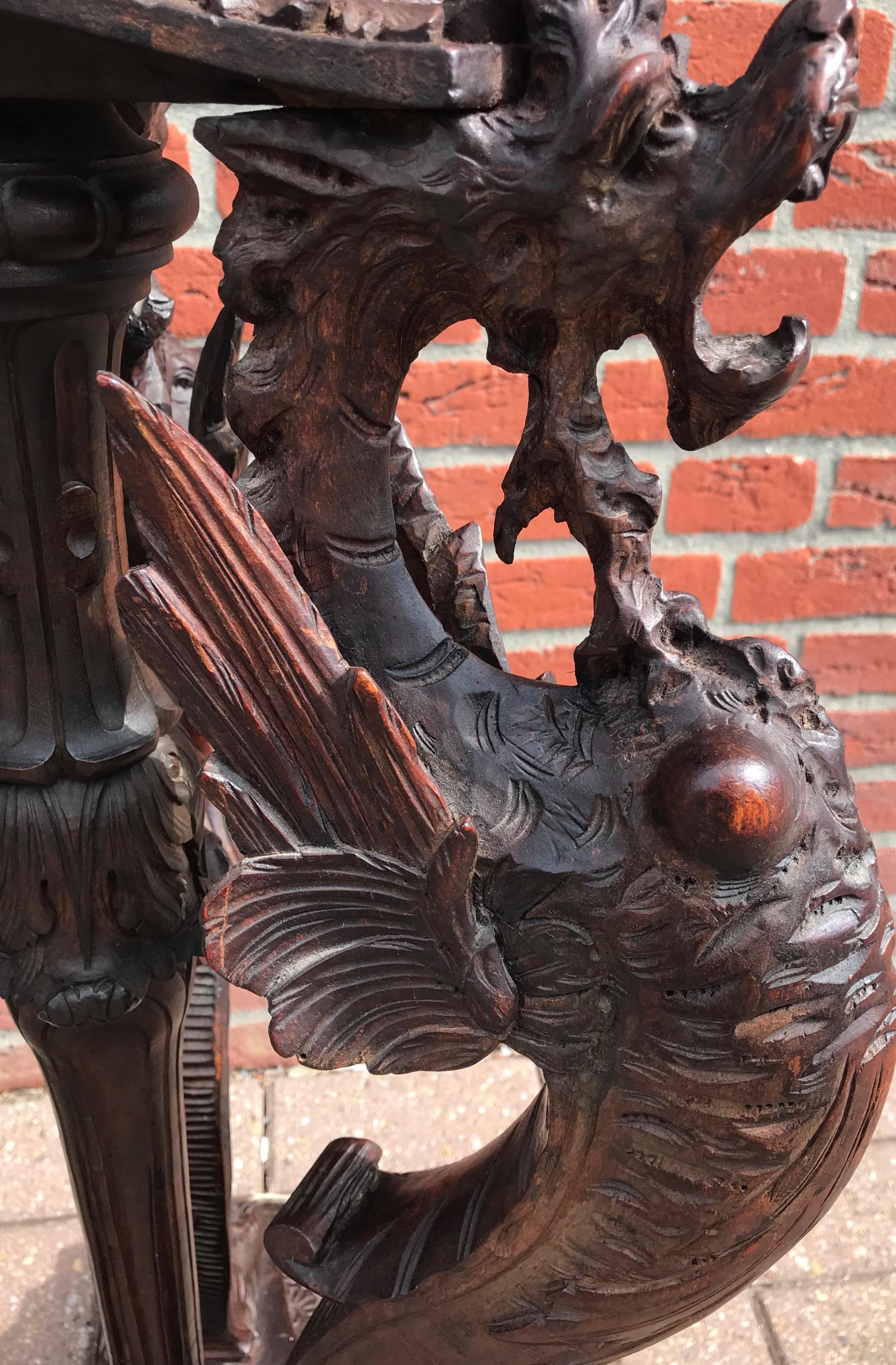 Impressive and all Hand-Carved Griffin Sculptures in a Gothic Style Floor Lamp For Sale 10