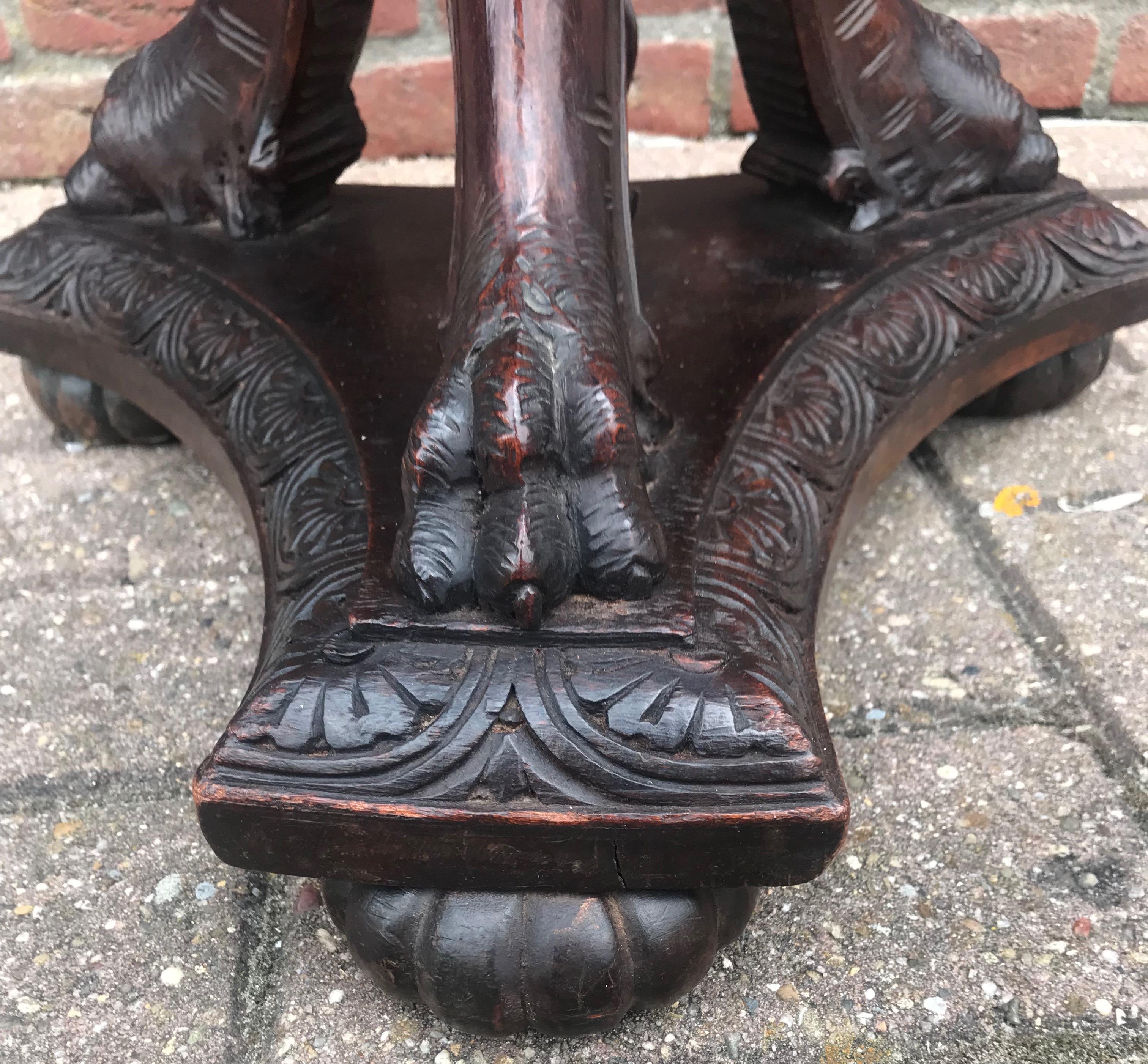 Gothic Revival Impressive and all Hand-Carved Griffin Sculptures in a Gothic Style Floor Lamp For Sale