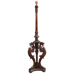 Impressive and all Hand-Carved Griffin Sculptures in a Gothic Style Floor Lamp