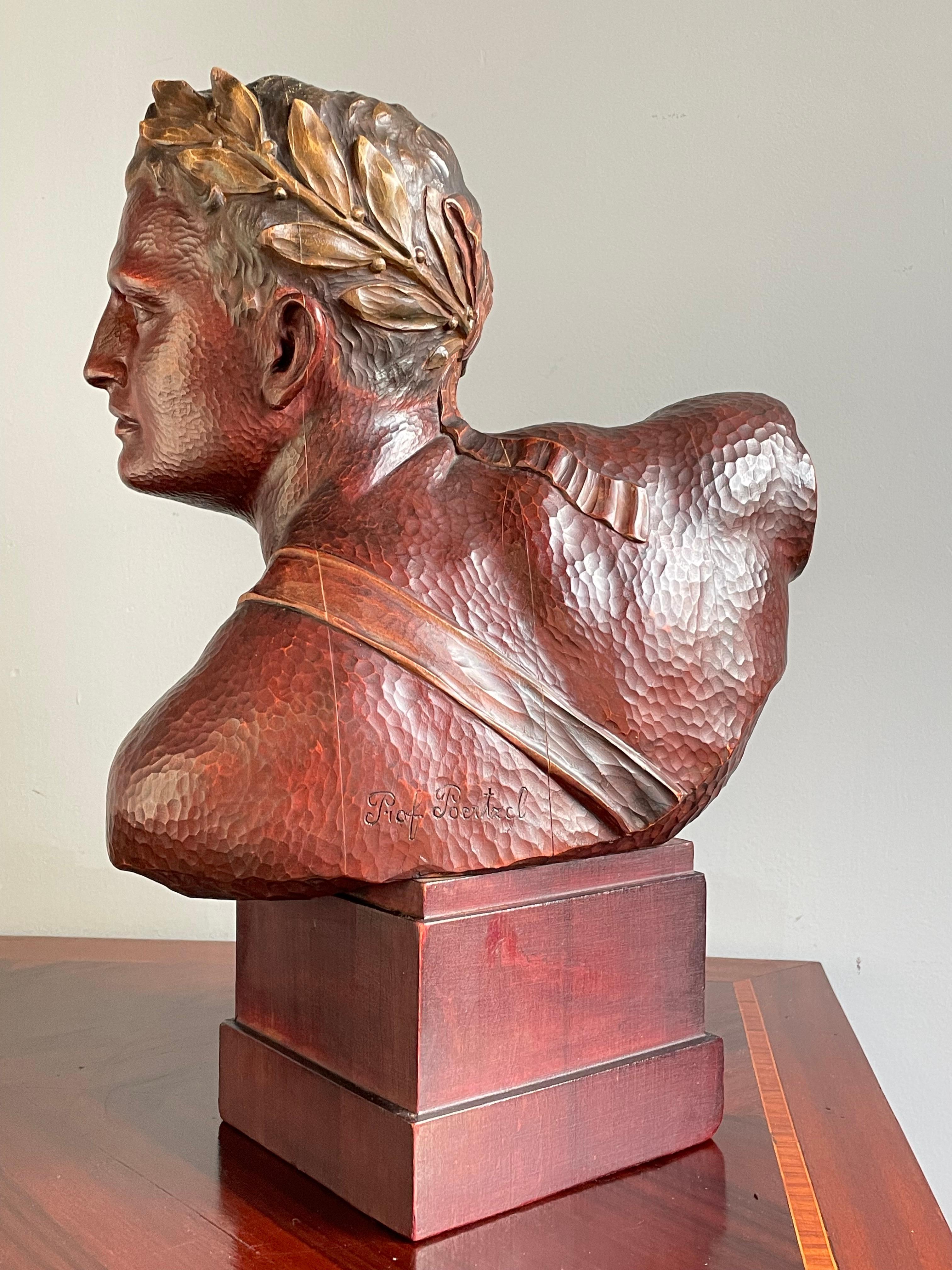 Stunning Hand Carved Art Deco Era Bust Sculpture of an Olympian w. Laurel Wreath For Sale 3