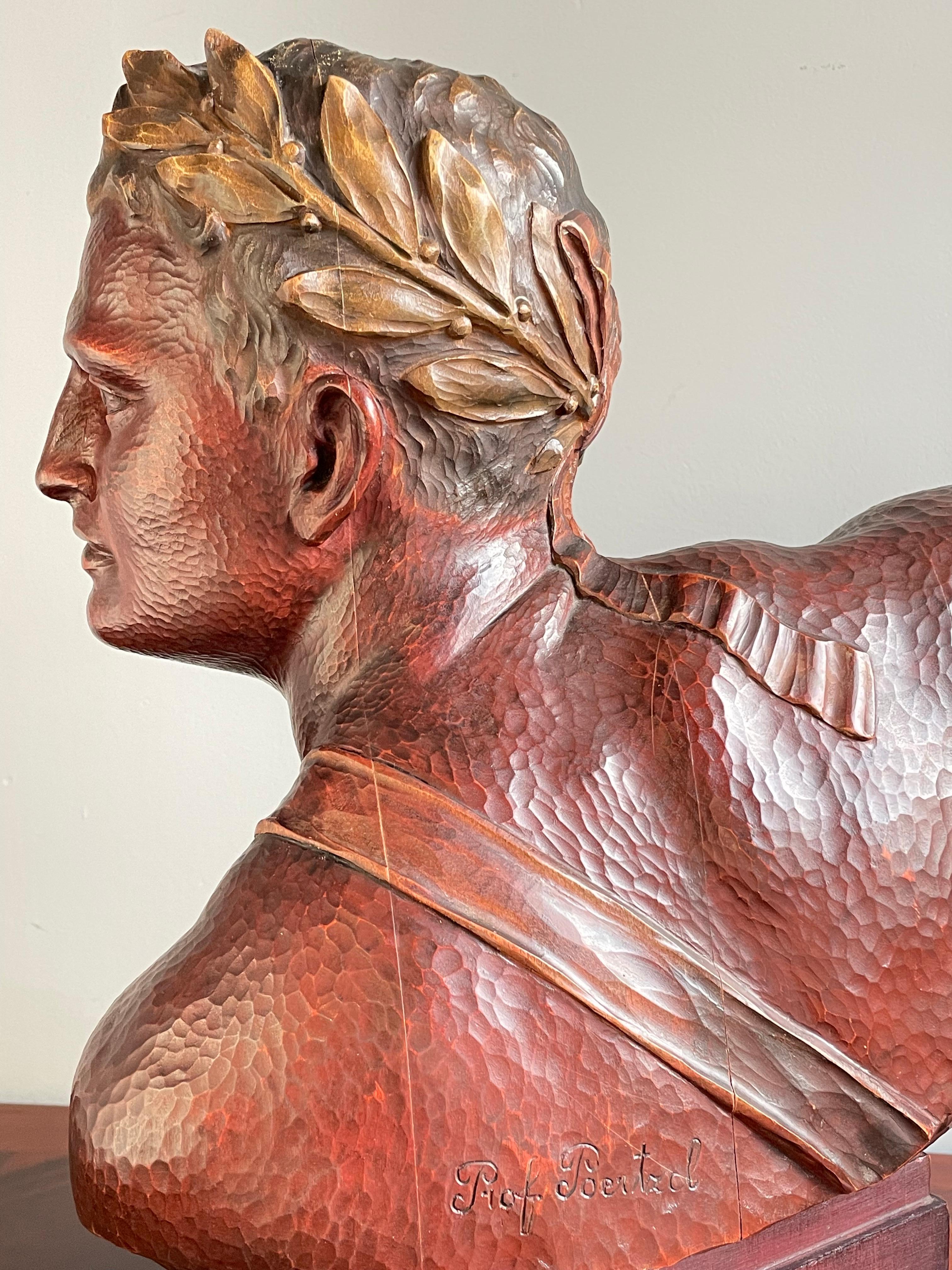 Superbe sculpture de buste d'un Olympian de l'époque Art déco, sculptée à la main Couronne de laurier en vente 5