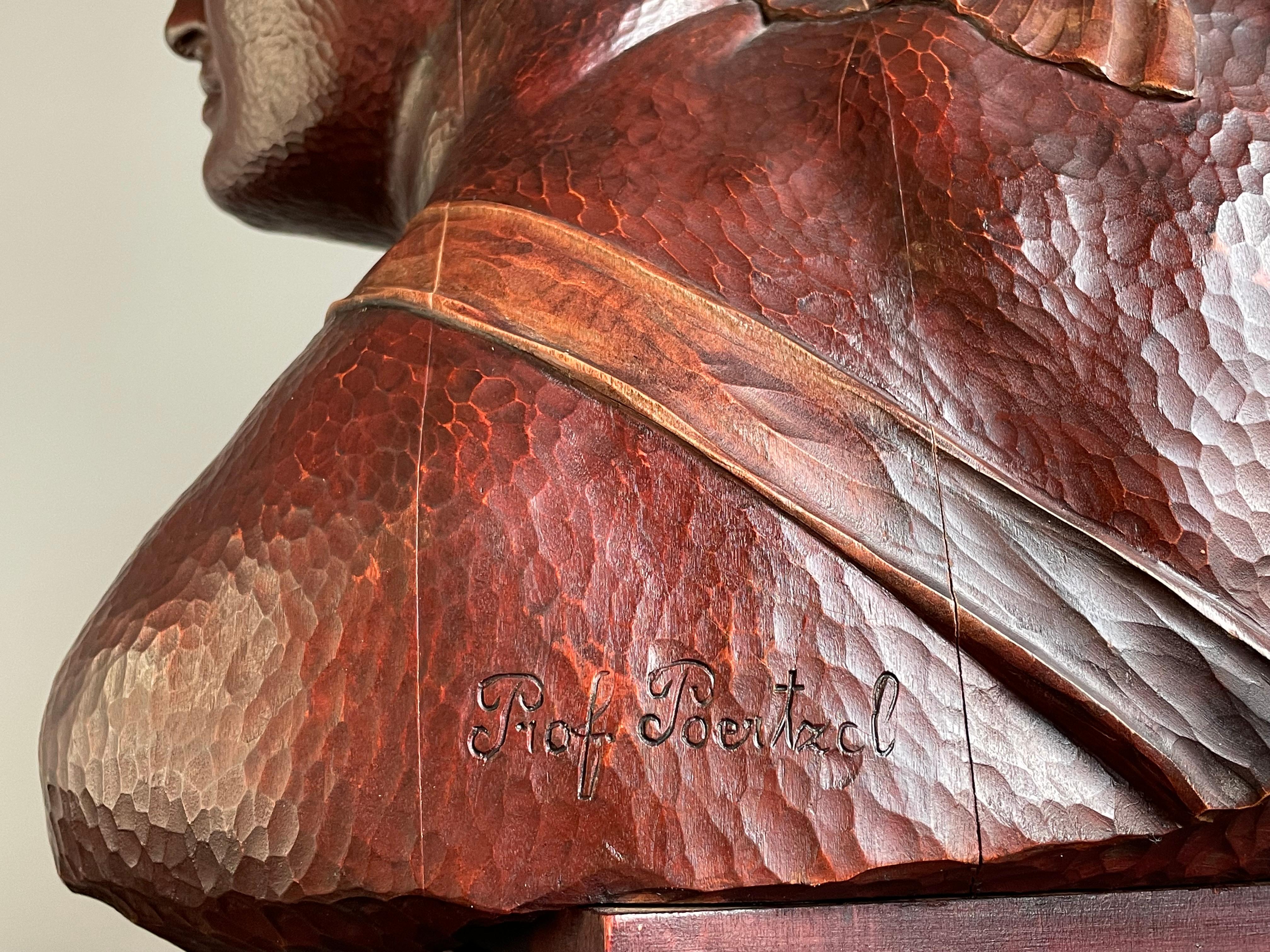 Impresionante Escultura de Busto de la Era Art Decó Tallada a Mano de un Olímpico c. Corona de Laurel 5