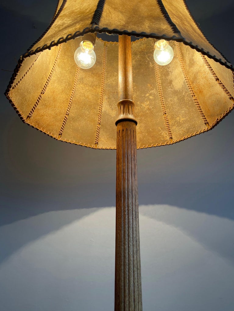 Stunning Hand Carved Arts and Crafts Floor Lamp with Triple Rams Heads ...