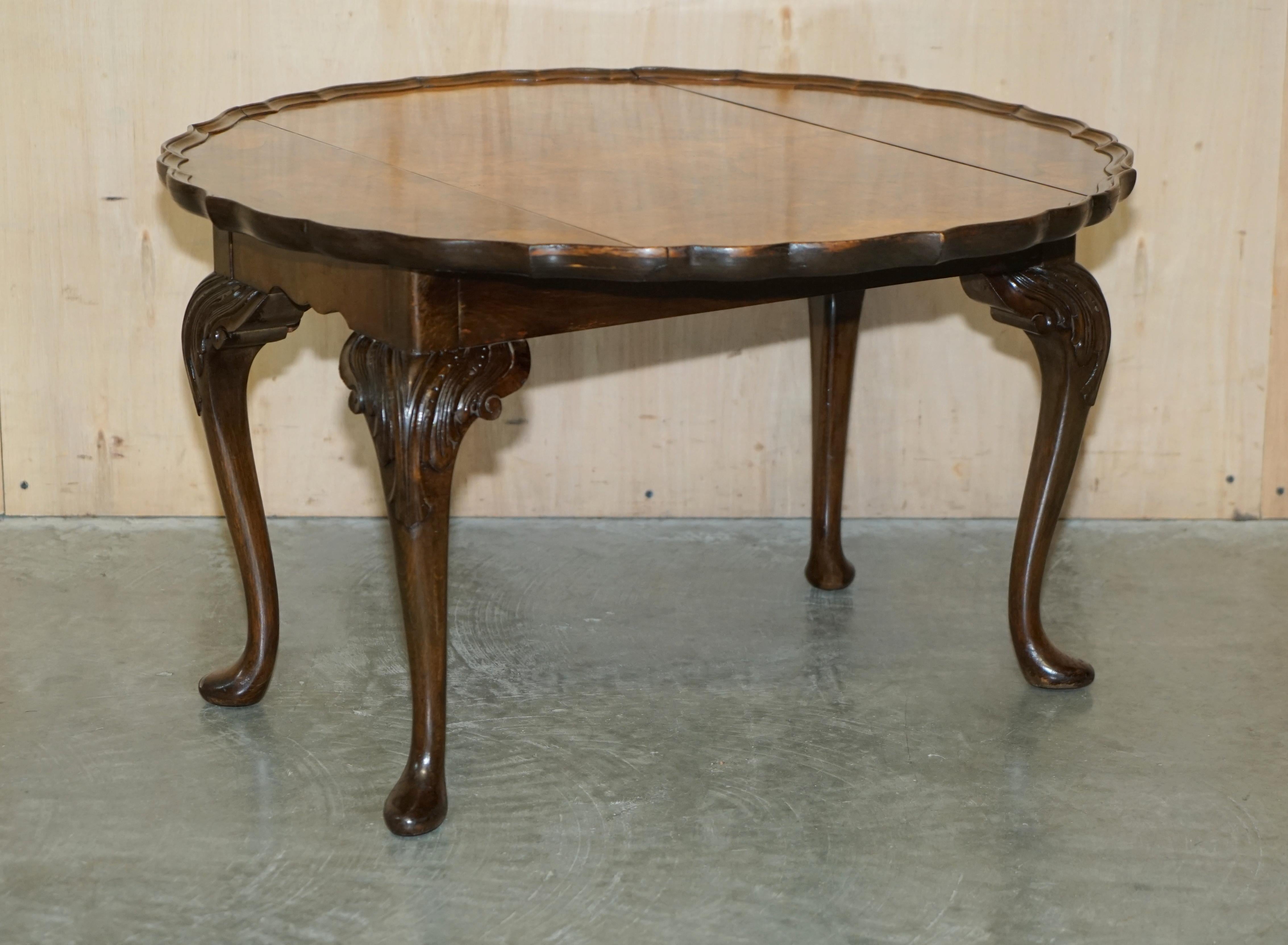 Stunning Hand Carved Burr Walnut Extending Coffee Cocktail Table Cabriole Legs 4