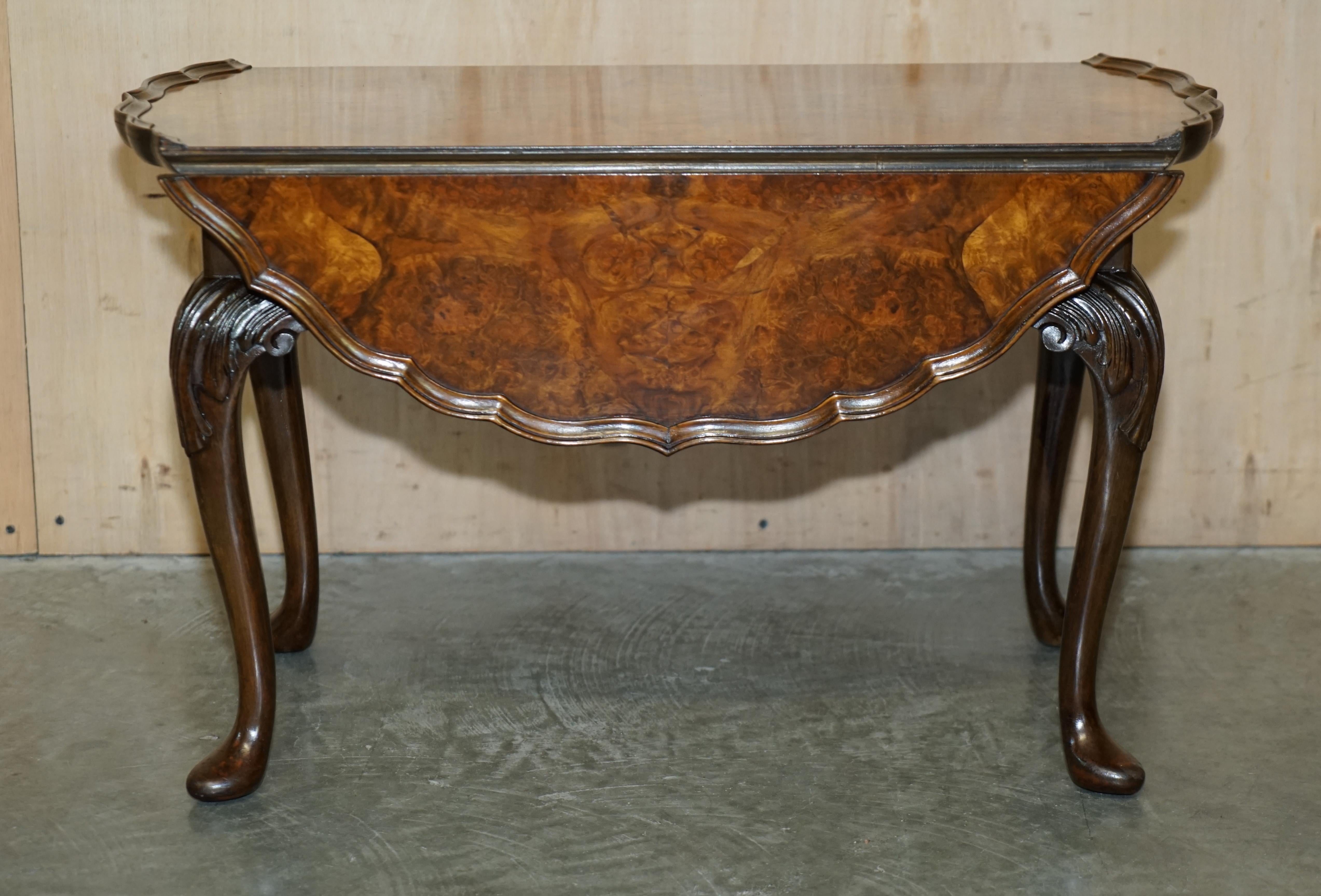 Victorian Stunning Hand Carved Burr Walnut Extending Coffee Cocktail Table Cabriole Legs