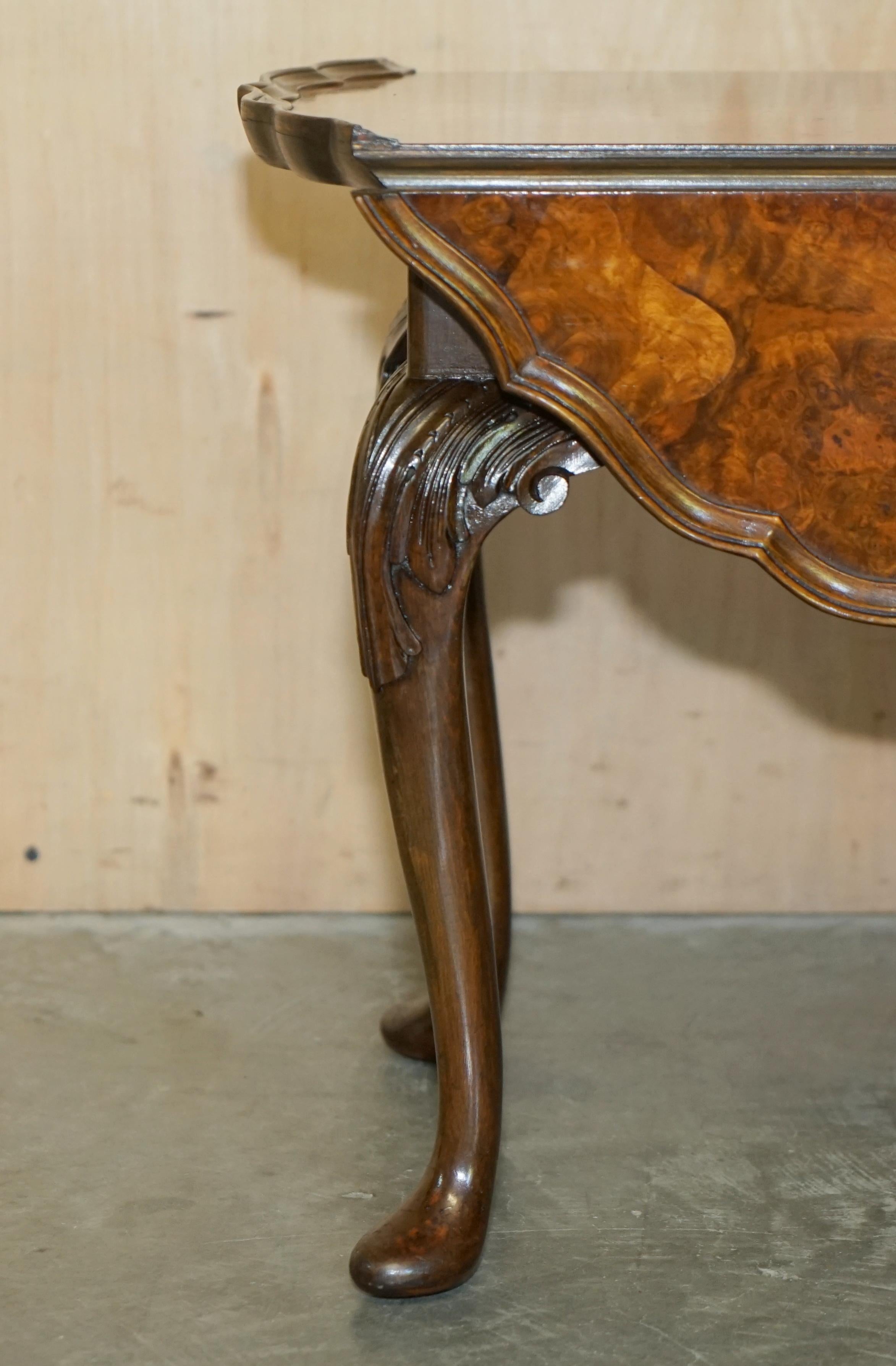 English Stunning Hand Carved Burr Walnut Extending Coffee Cocktail Table Cabriole Legs