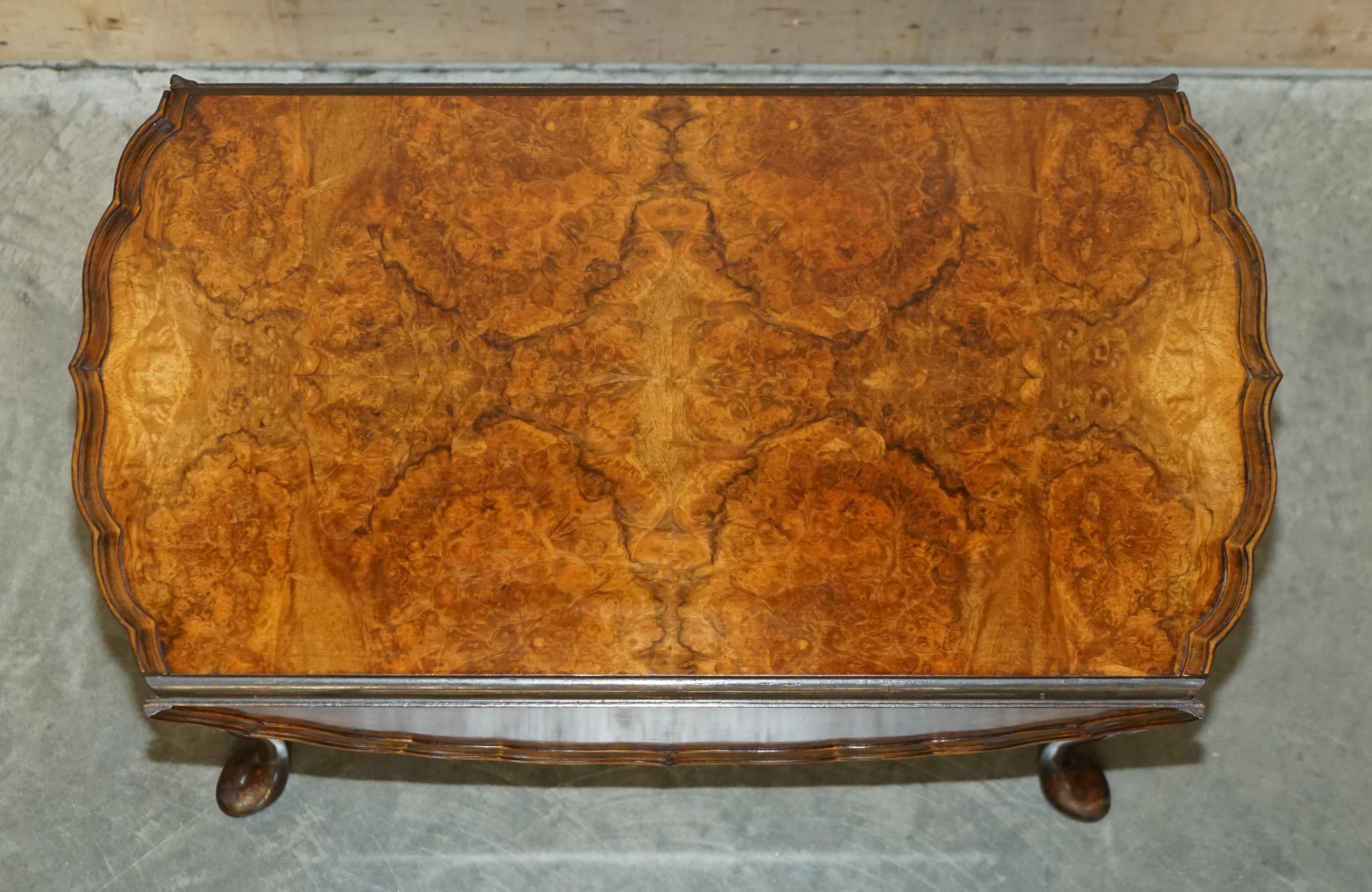 Stunning Hand Carved Burr Walnut Extending Coffee Cocktail Table Cabriole Legs 2