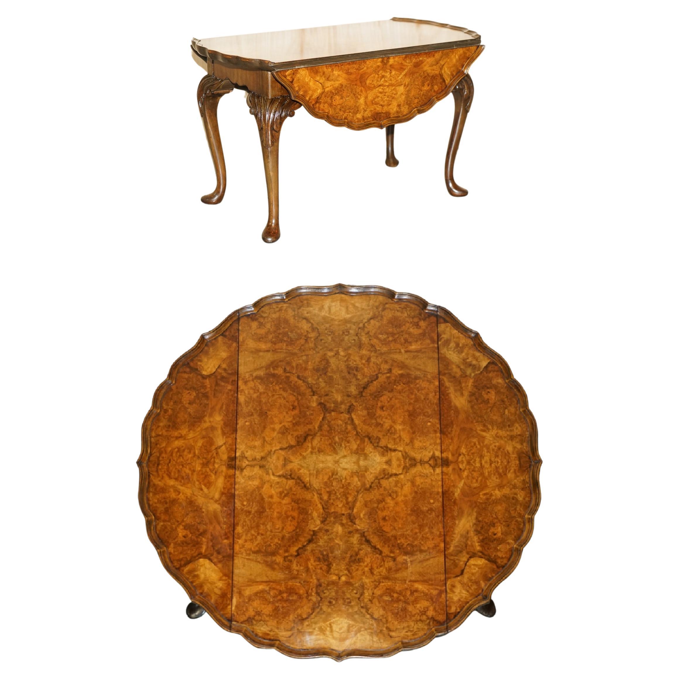Stunning Hand Carved Burr Walnut Extending Coffee Cocktail Table Cabriole Legs