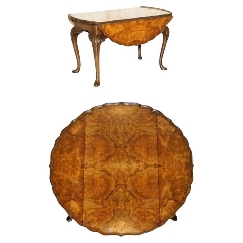 STUNNiNG HAND CARVED BURR WALNUT EXTENsible COFFEE COCKTAIL TABLE CABRIOLE LEGS