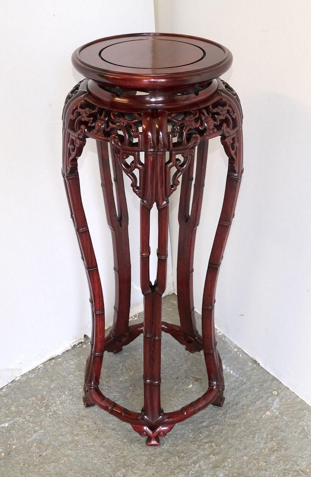STUNNiNG HAND CARVED CHINESE HARDWOOD PLANT STAND WITH DRAGONS & ROUND TOP For Sale 8