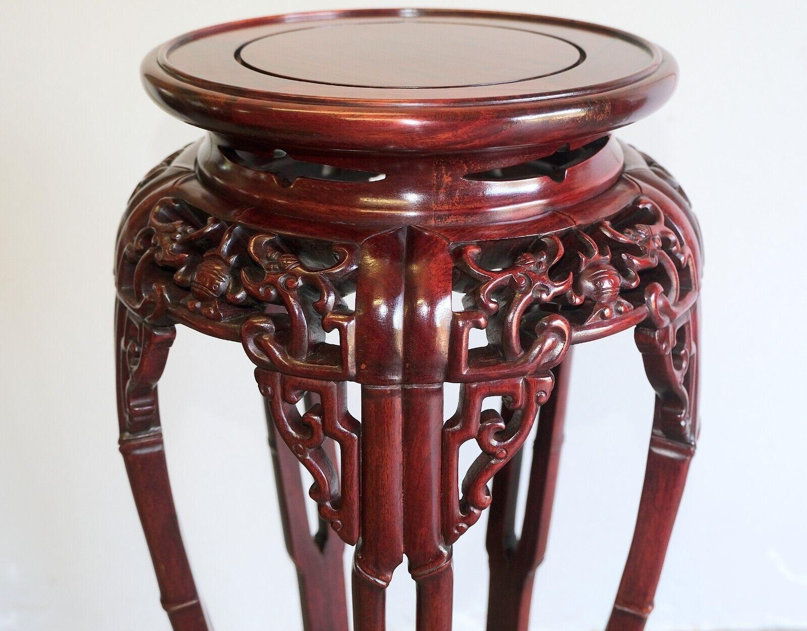 Chinese STUNNiNG HAND CARVED CHINESE HARDWOOD PLANT STAND WITH DRAGONS & ROUND TOP For Sale