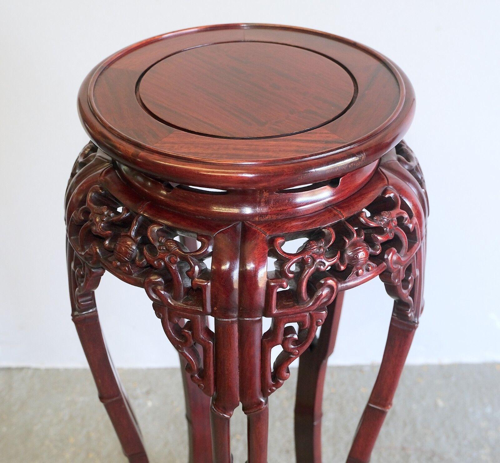 Hand-Crafted STUNNiNG HAND CARVED CHINESE HARDWOOD PLANT STAND WITH DRAGONS & ROUND TOP For Sale