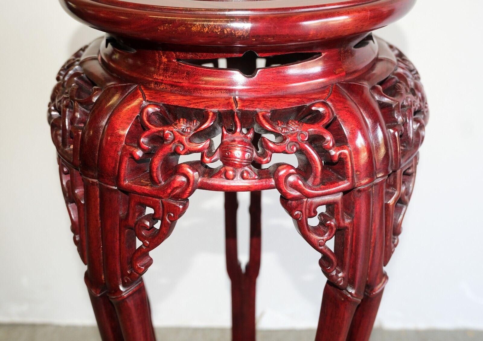 20th Century STUNNiNG HAND CARVED CHINESE HARDWOOD PLANT STAND WITH DRAGONS & ROUND TOP For Sale