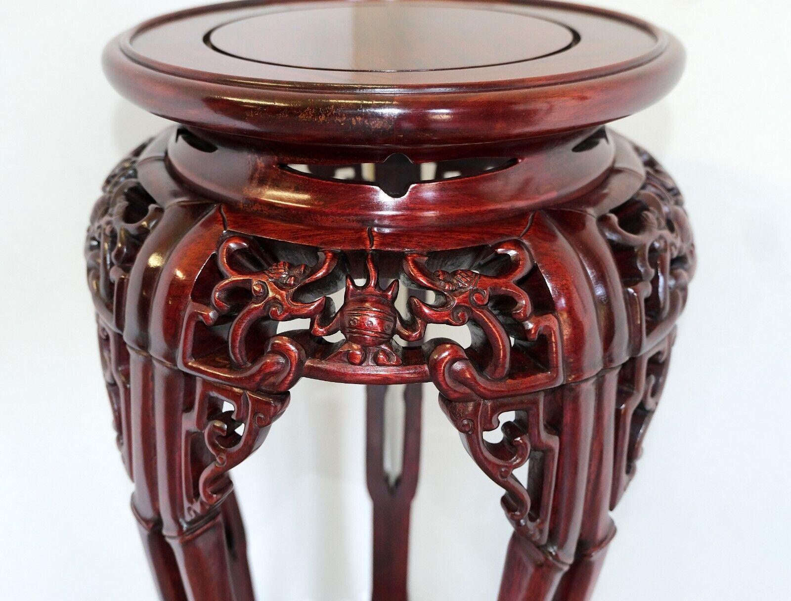 STUNNiNG HAND CARVED CHINESE HARDWOOD PLANT STAND WITH DRAGONS & ROUND TOP For Sale 1