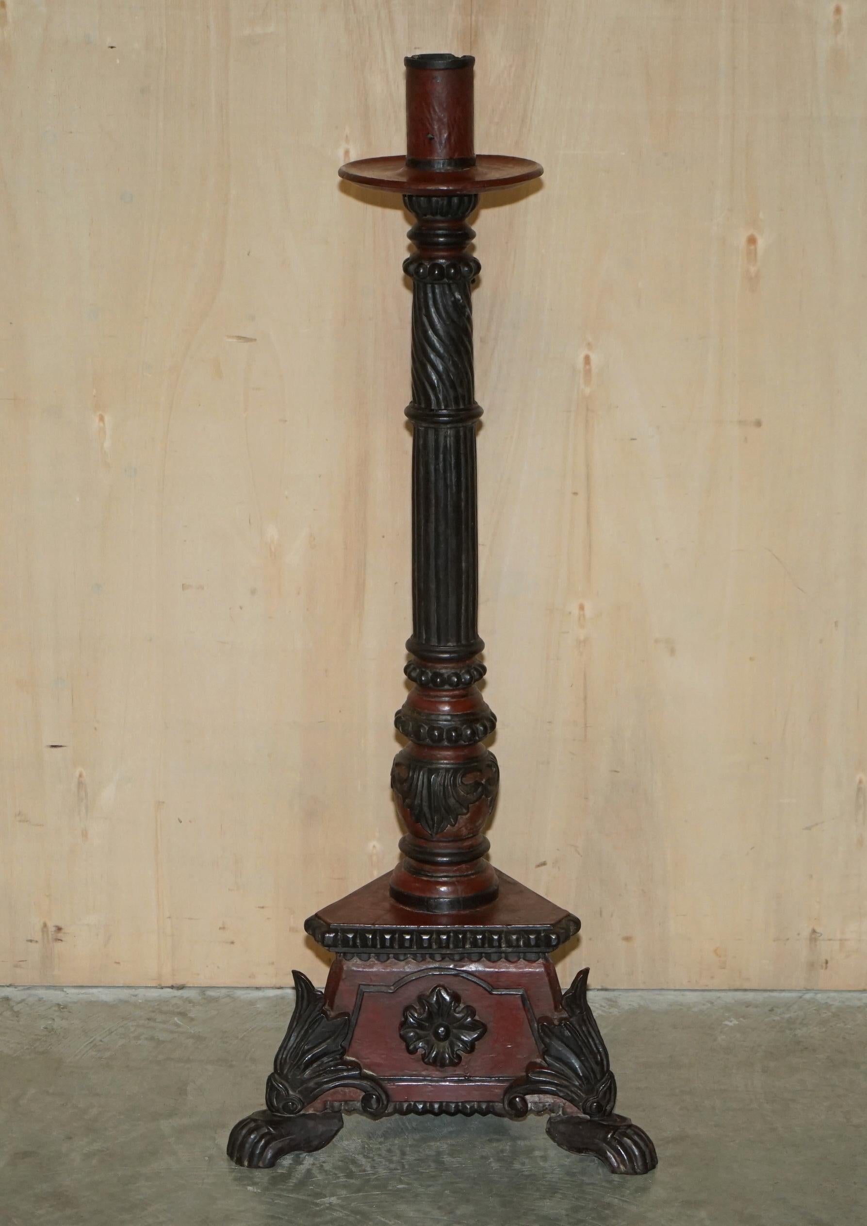 Stunning Hand Carved circa 1800 Large Floor Standing Extra Large Candle Holder For Sale 4