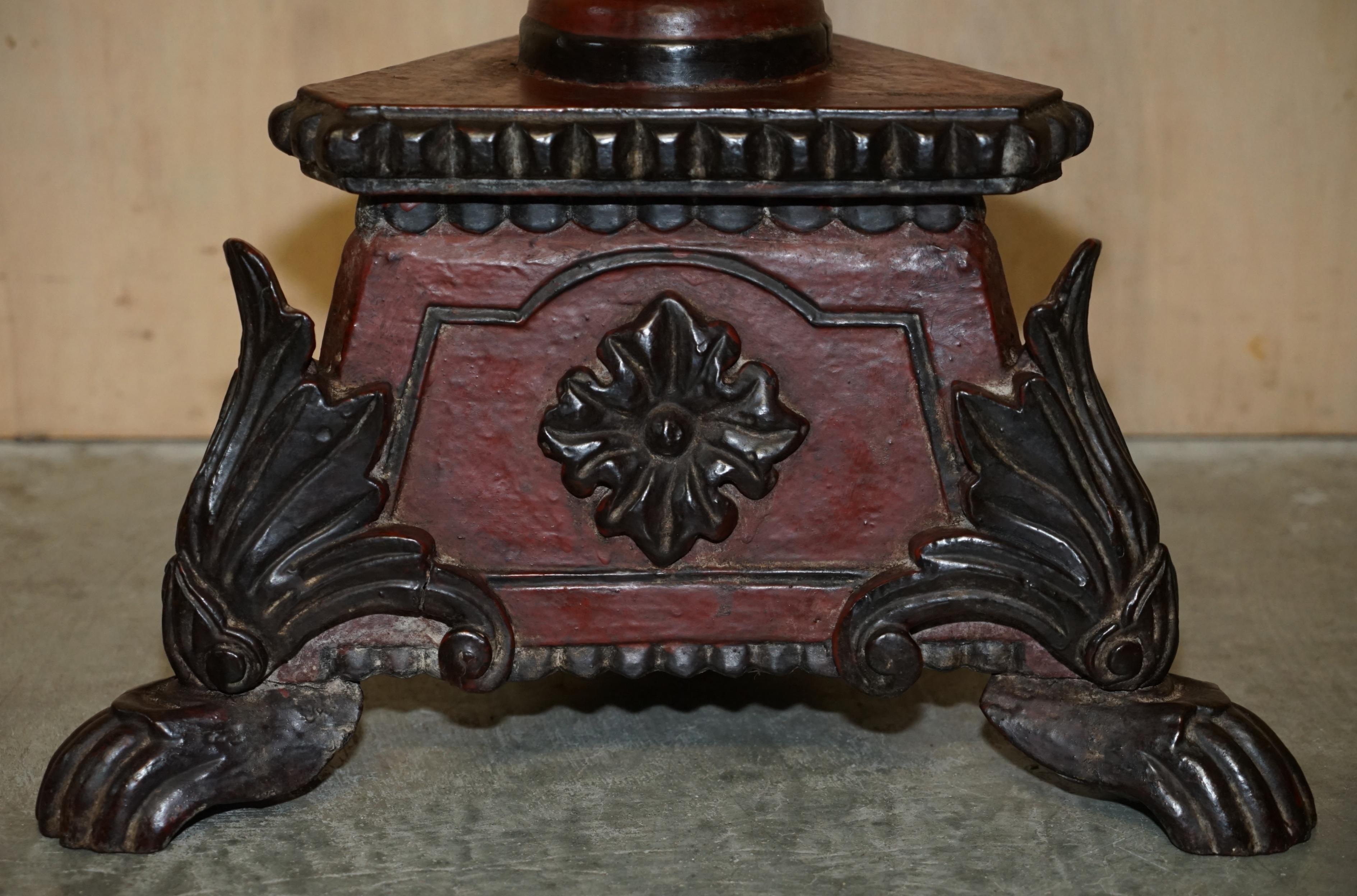 Hand-Crafted Stunning Hand Carved circa 1800 Large Floor Standing Extra Large Candle Holder For Sale