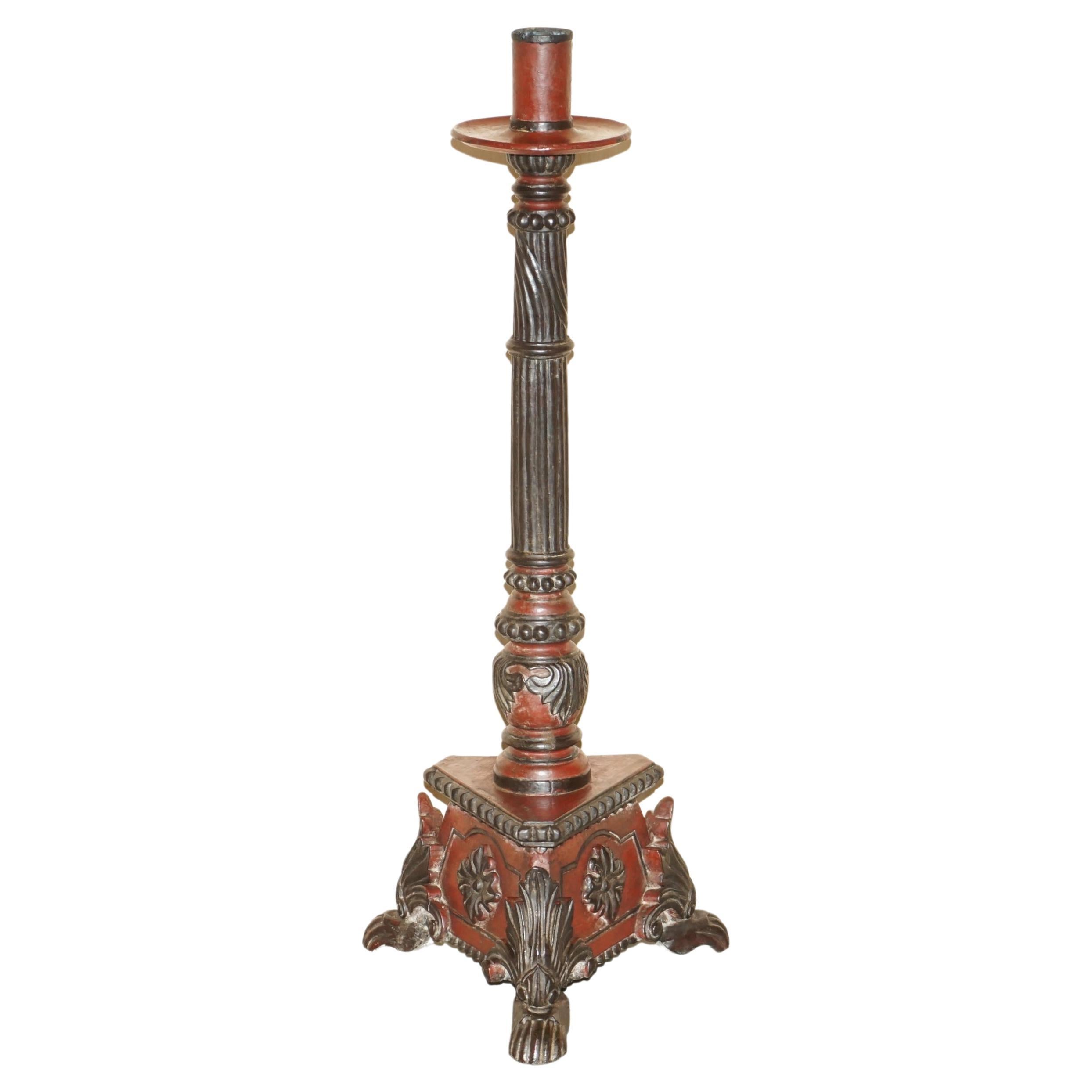Stunning Hand Carved circa 1800 Large Floor Standing Extra Large Candle Holder