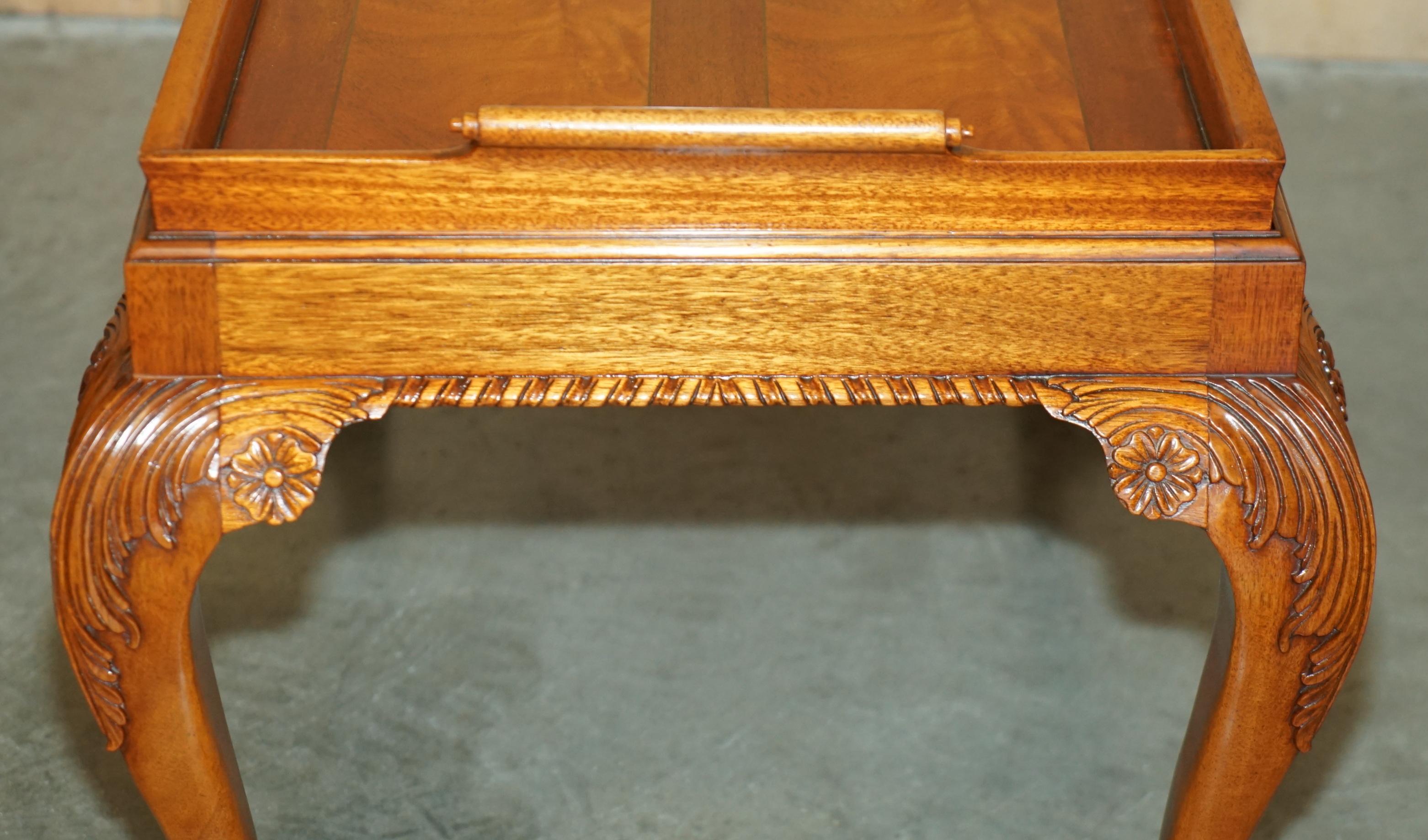 STUNNiNG HAND CARVED CLAW & BALL FOOT HARDWOOD COFFEE TRAY TABLE REMOVABLE TRAY For Sale 10