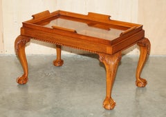 STUNNiNG HAND CARVED CLAW & BALL FOOT HARDWOOD COFFEE TRAY TABLE REMOVABLE TRAY