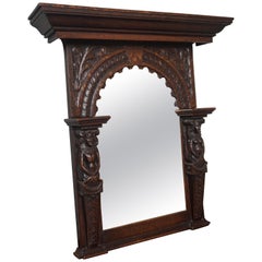 Stunning Hand Carved Dutch Oak Wall Mirror w. Lady 
Lord Sculptures circa 1800