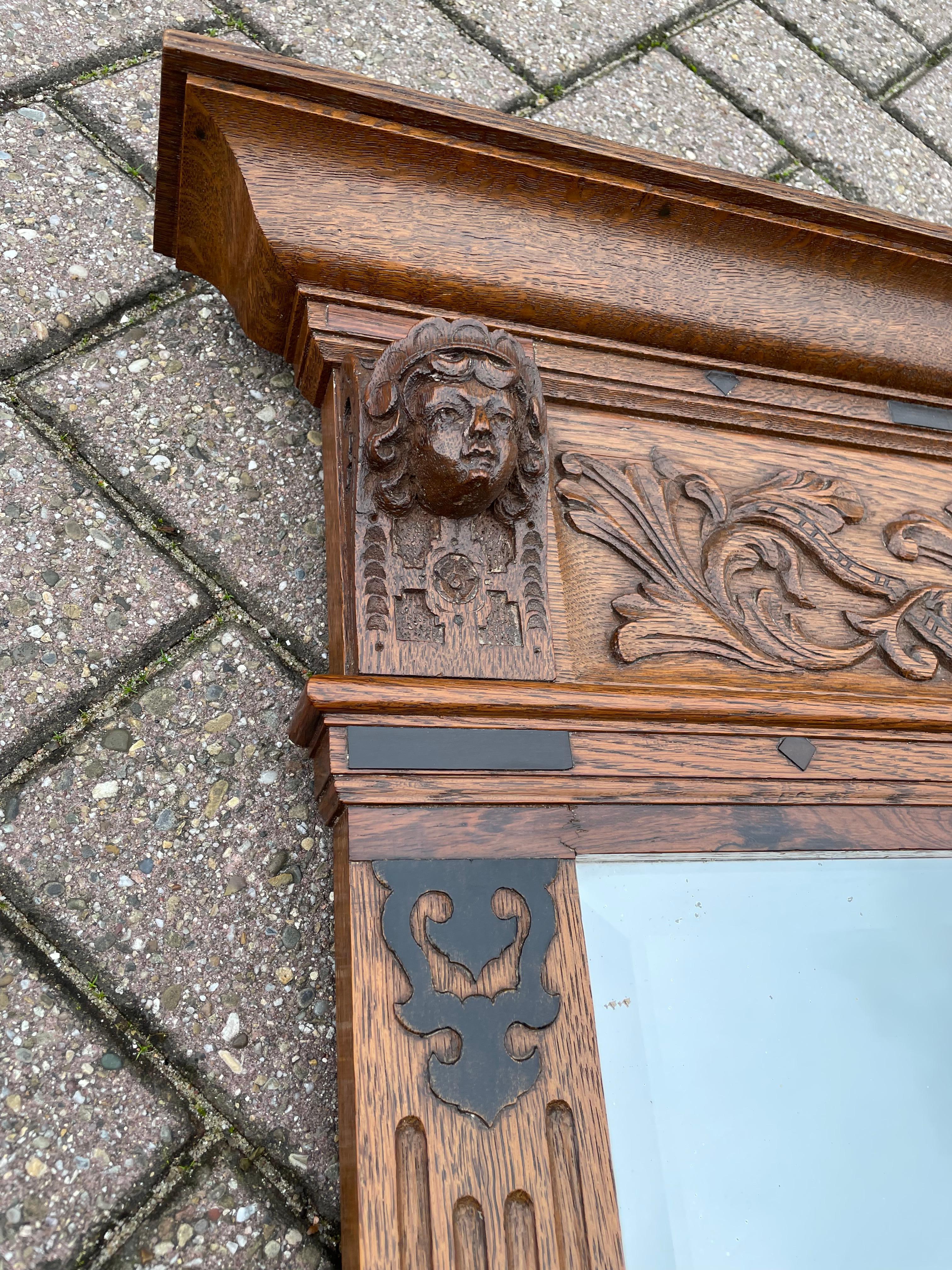 Stunning Hand Carved Dutch Oak Wall Mirror w. Lady & Lord Sculptures circa 1880 9