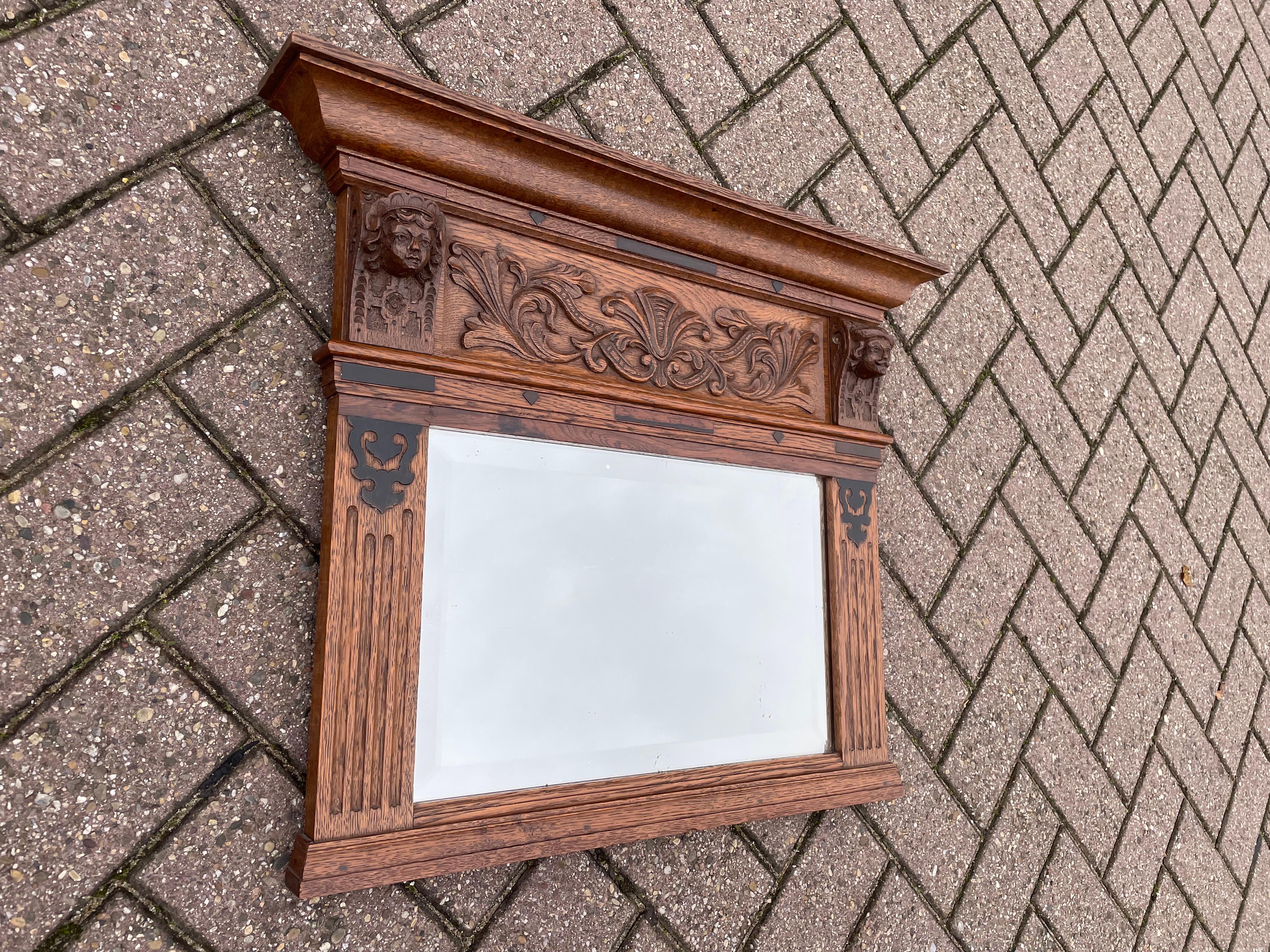 Stunning Hand Carved Dutch Oak Wall Mirror w. Lady & Lord Sculptures circa 1880 10