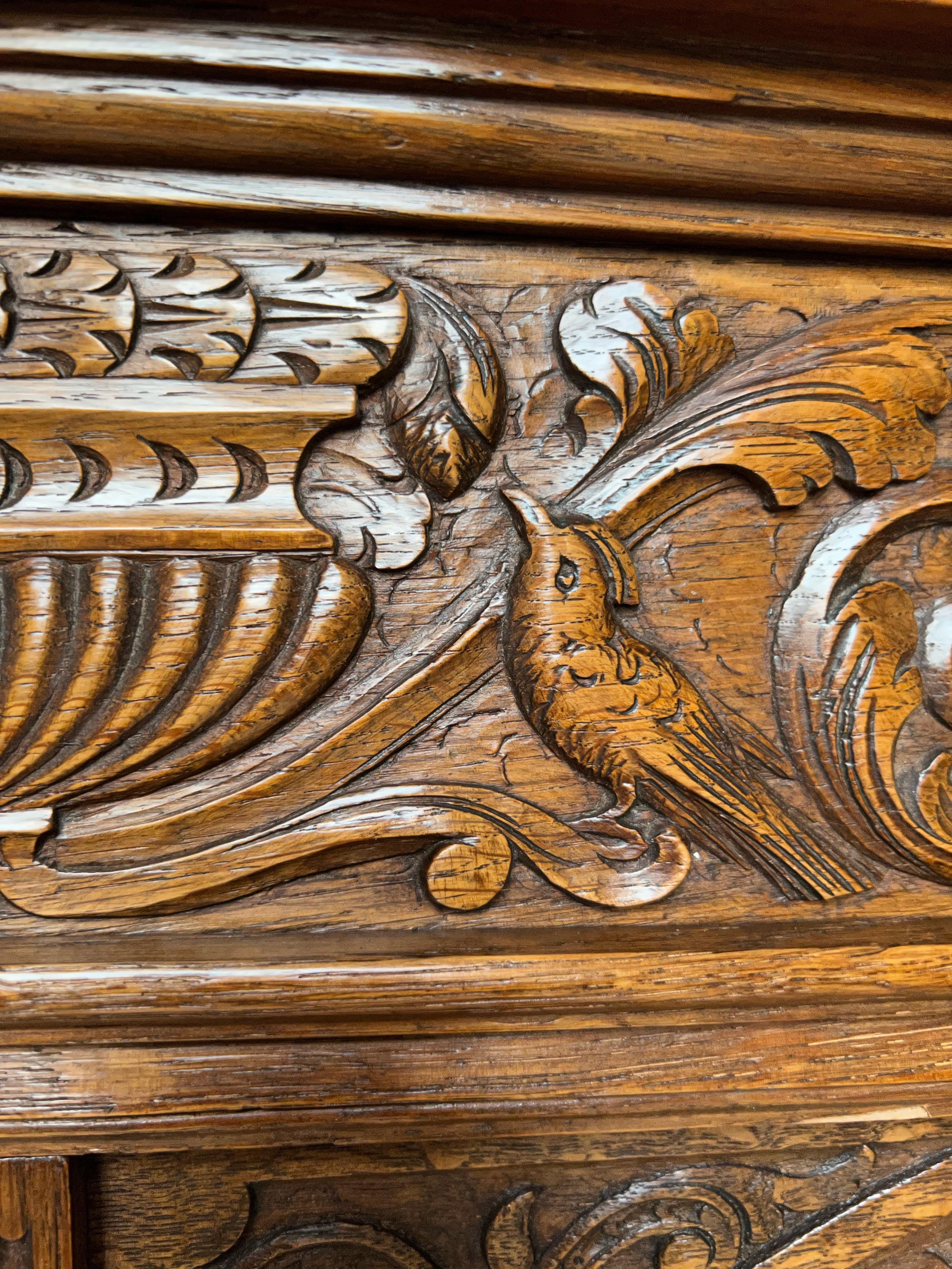 Brass Stunning Hand Carved Dutch Renaisssance Oak Bookcase / Cabinet w. Glass Windows For Sale