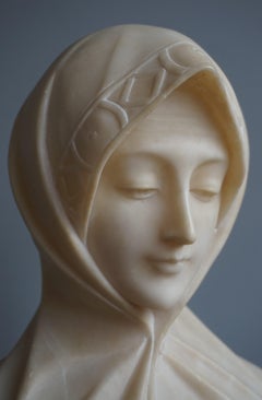 Stunning Hand Carved Early 1900 Alabaster Bust Sculpture of a Serene Lady