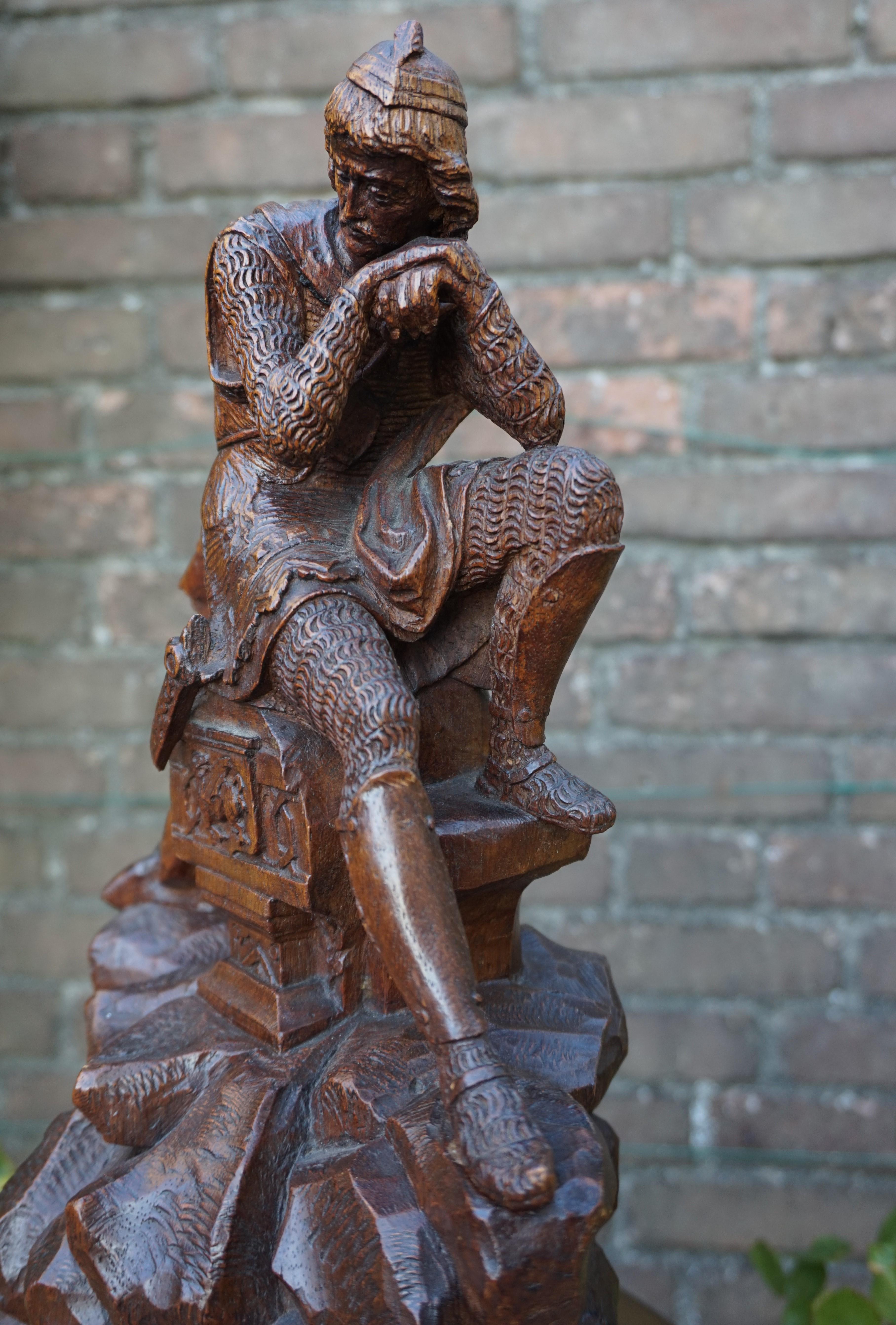 Stunning Hand Carved Early 20th Century Wooden Knight Sculpture by E. Moens 7