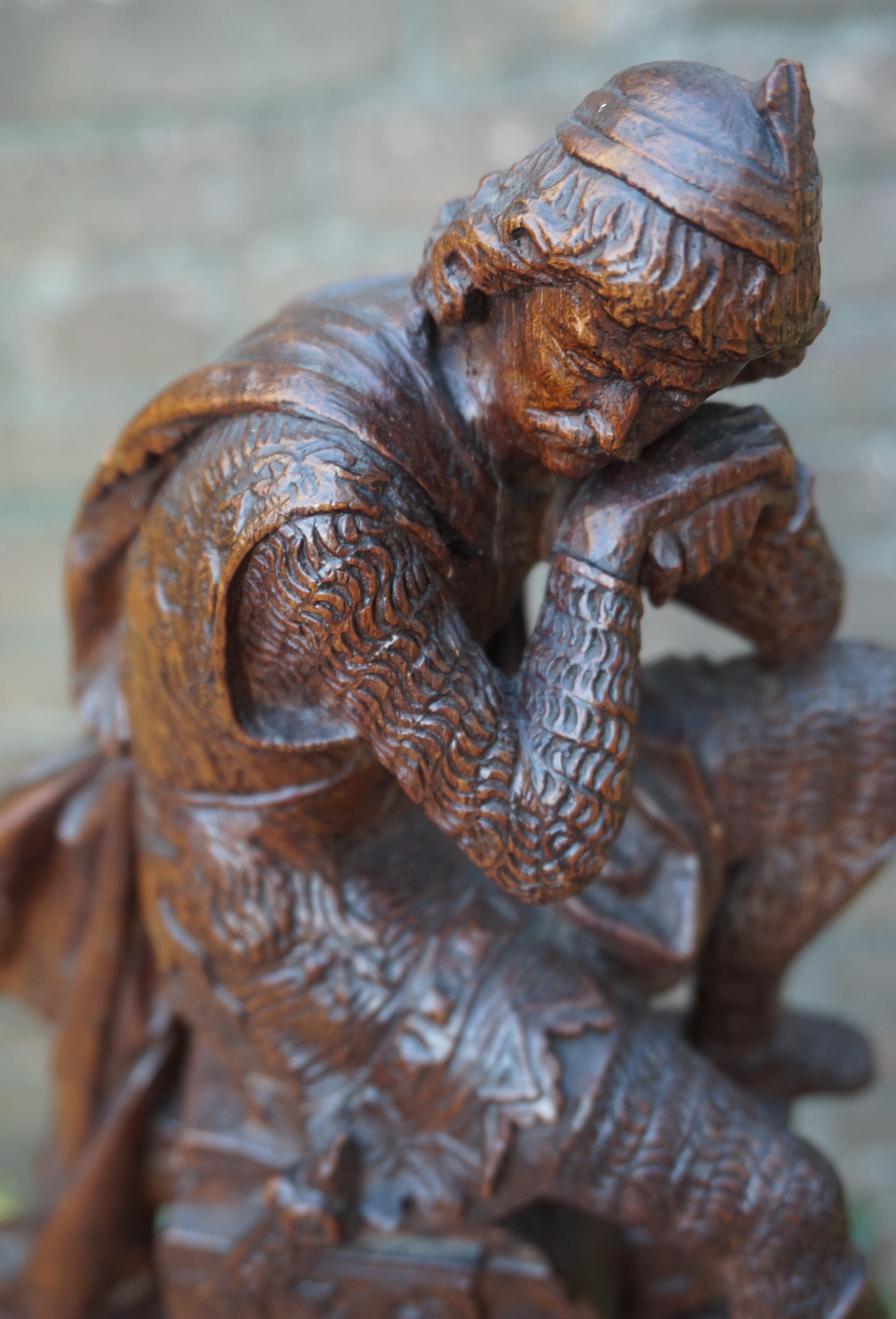 Stunning Hand Carved Early 20th Century Wooden Knight Sculpture by E. Moens 11