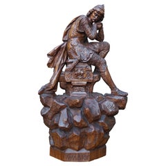 Stunning Hand Carved Early 20th Century Wooden Knight Sculpture by E. Moens
