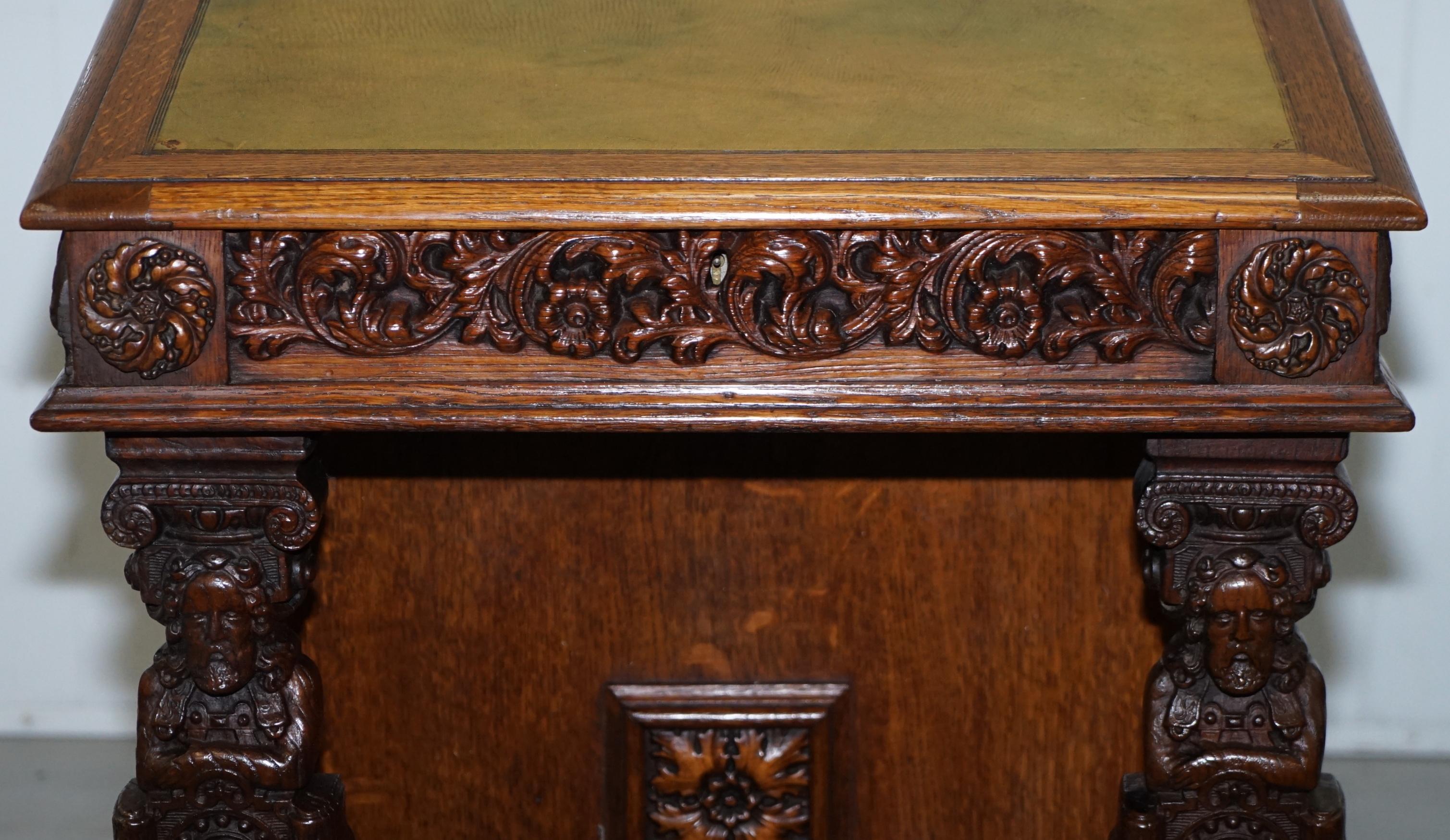 English Stunning Hand Carved Early Victorian circa 1840 Davenport Writing Desk Drawers