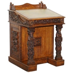 Stunning Hand Carved Early Victorian circa 1840 Davenport Writing Desk Drawers
