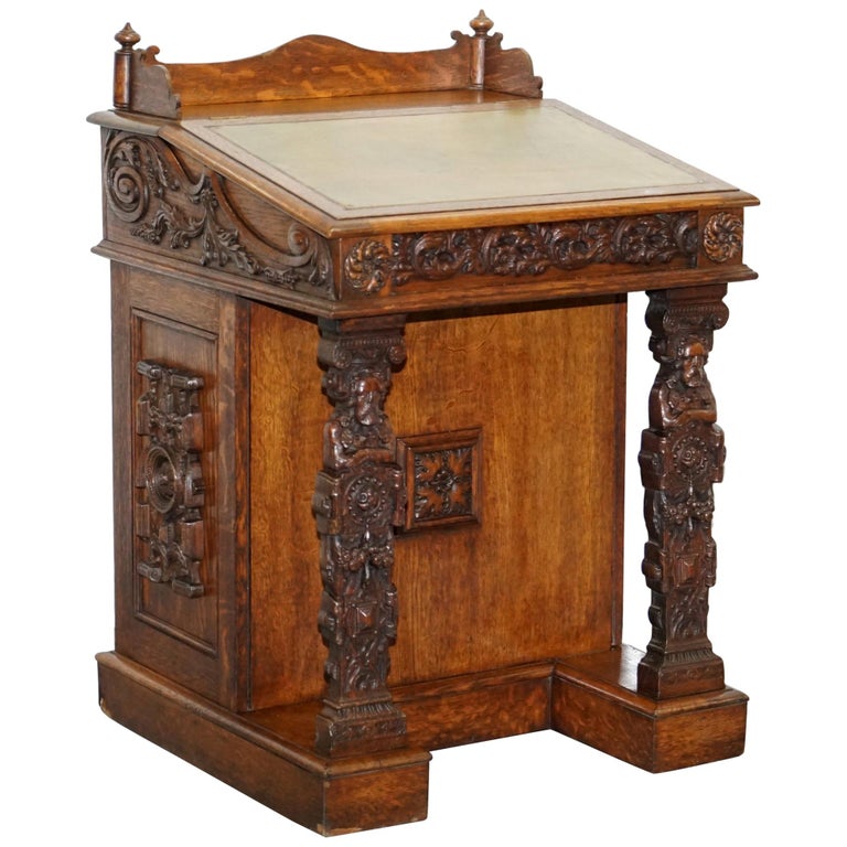 Stunning Hand Carved Early Victorian Circa 1840 Davenport Writing