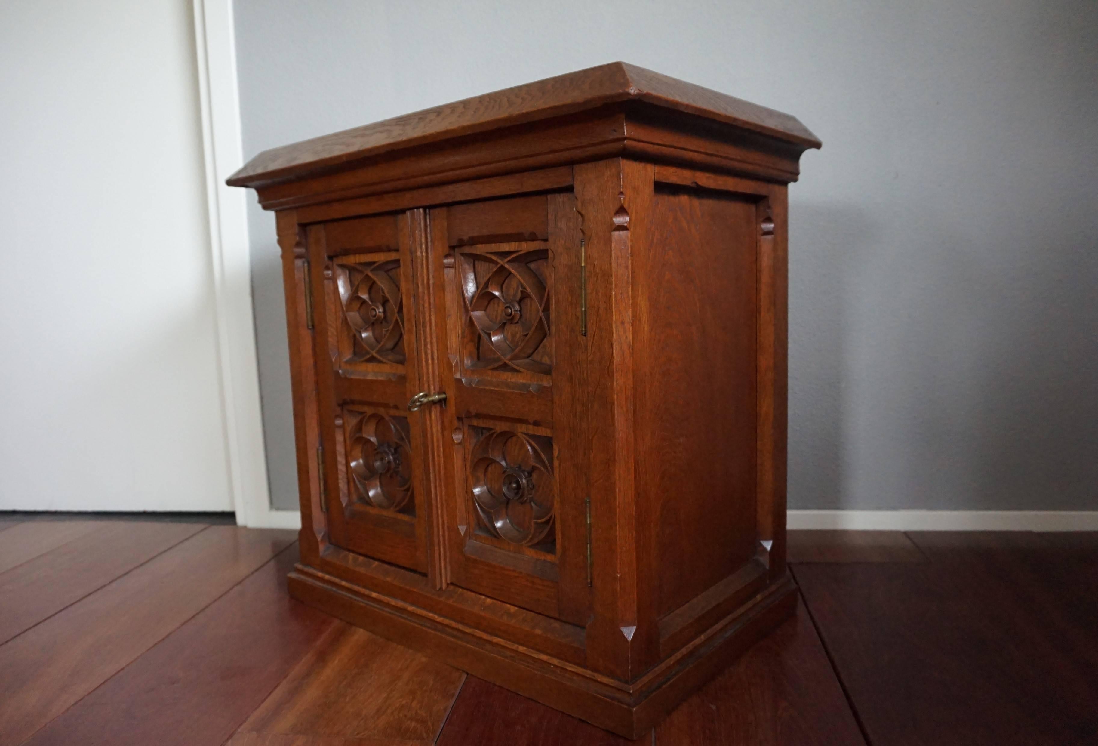 Stunning Hand-Carved Gothic Revival Wall or Floor Cabinet with Wonderful Patina 6