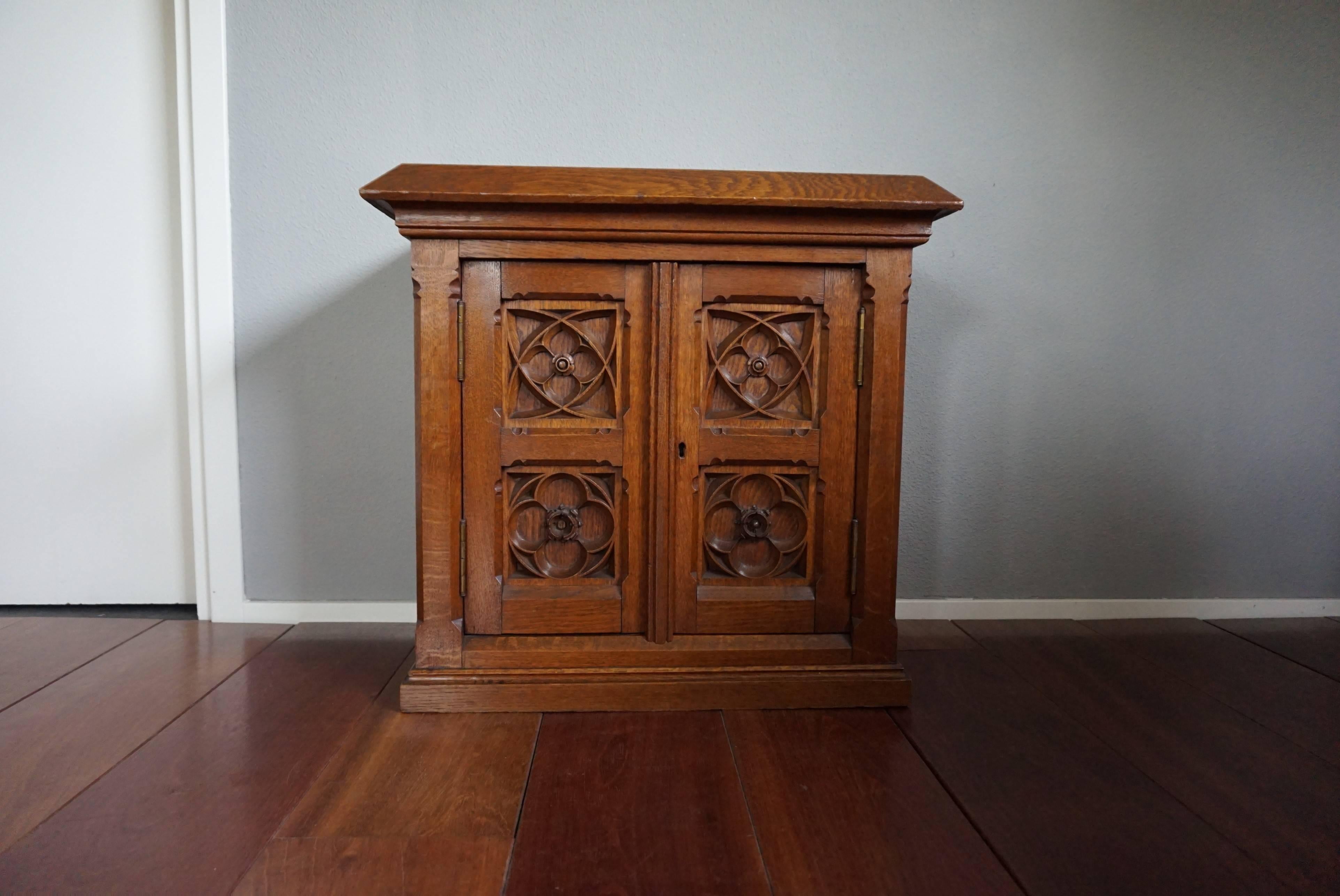 Stunning Hand-Carved Gothic Revival Wall or Floor Cabinet with Wonderful Patina 9