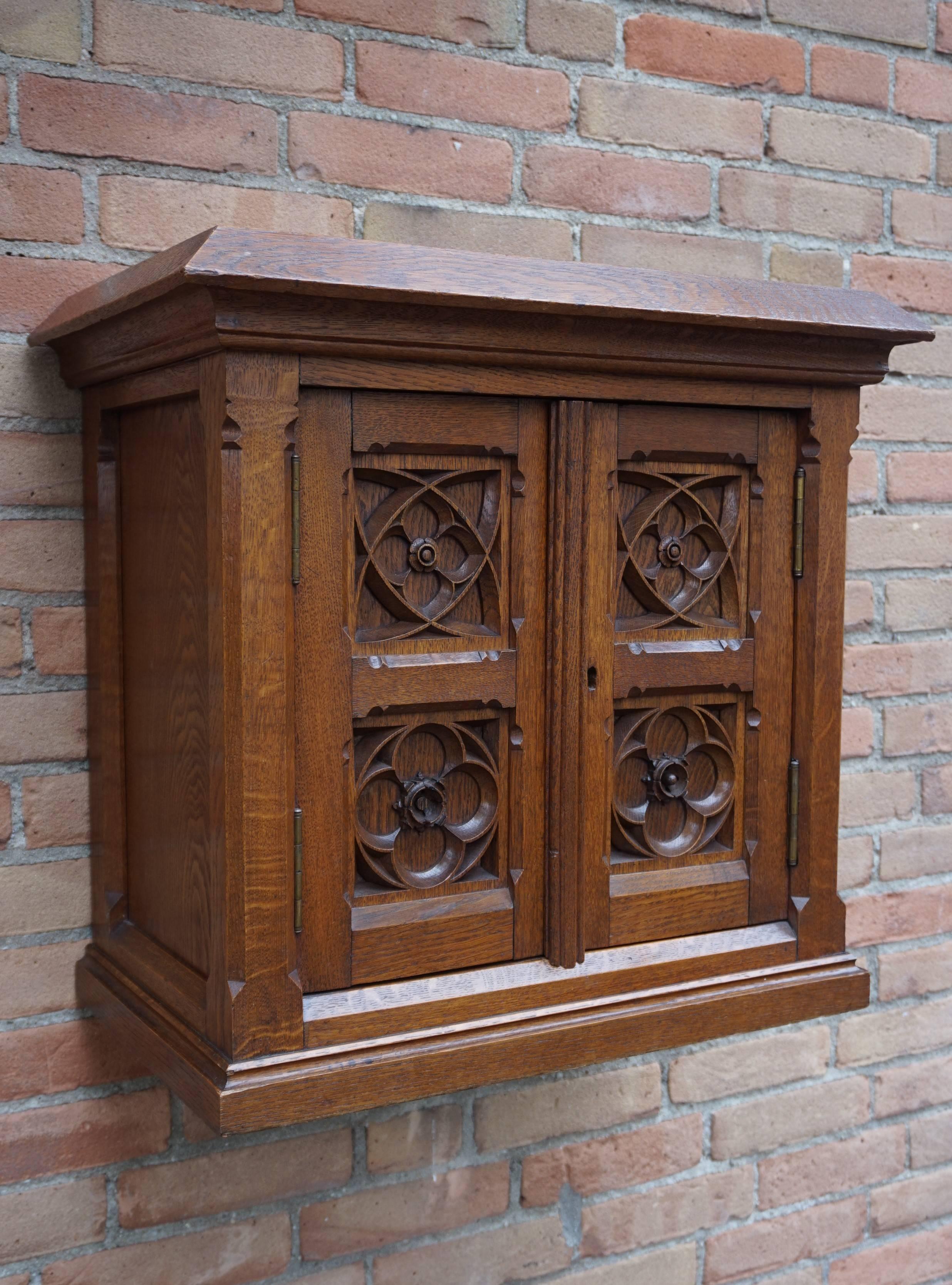 Dutch Stunning Hand-Carved Gothic Revival Wall or Floor Cabinet with Wonderful Patina