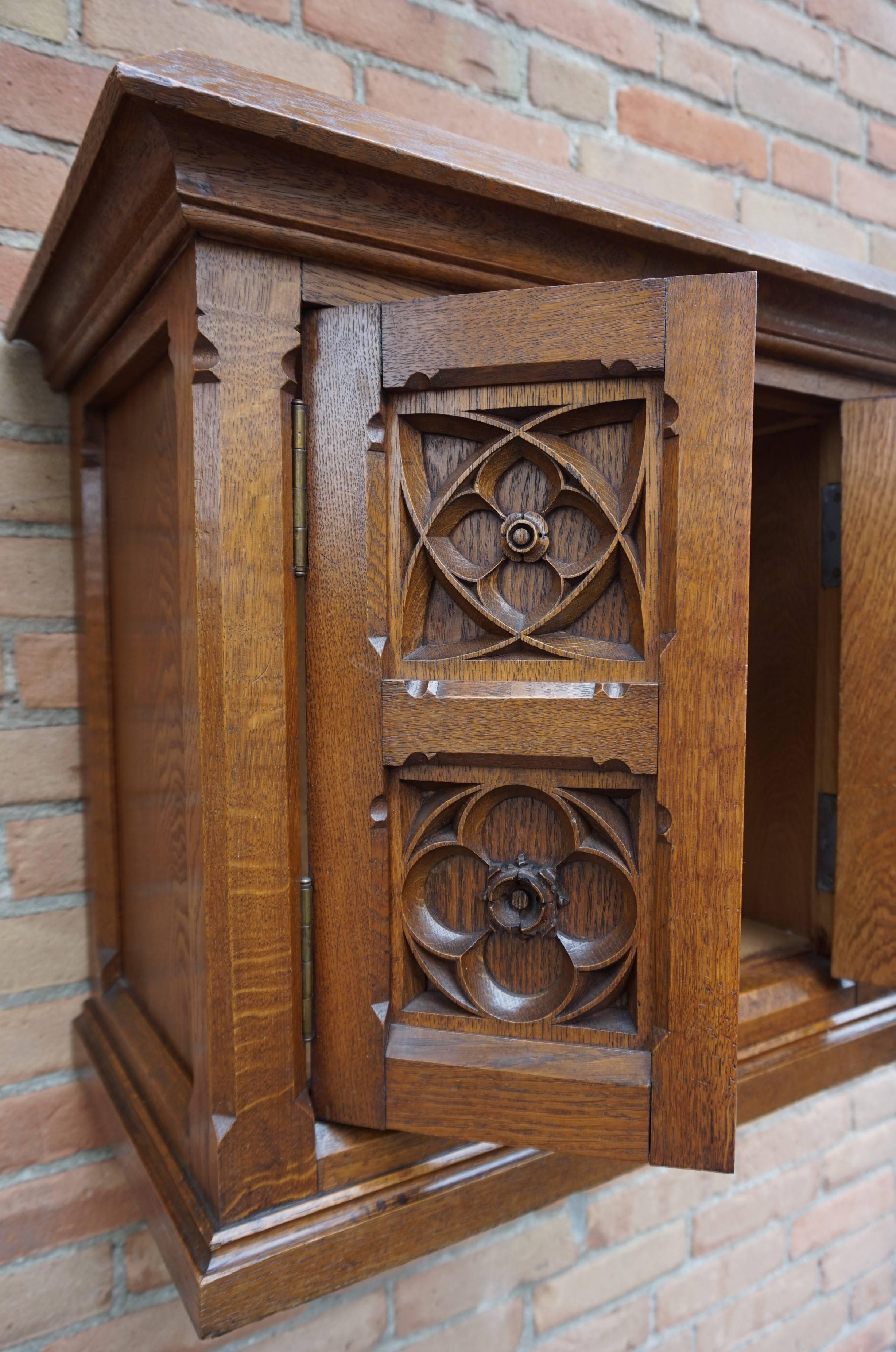 20th Century Stunning Hand-Carved Gothic Revival Wall or Floor Cabinet with Wonderful Patina