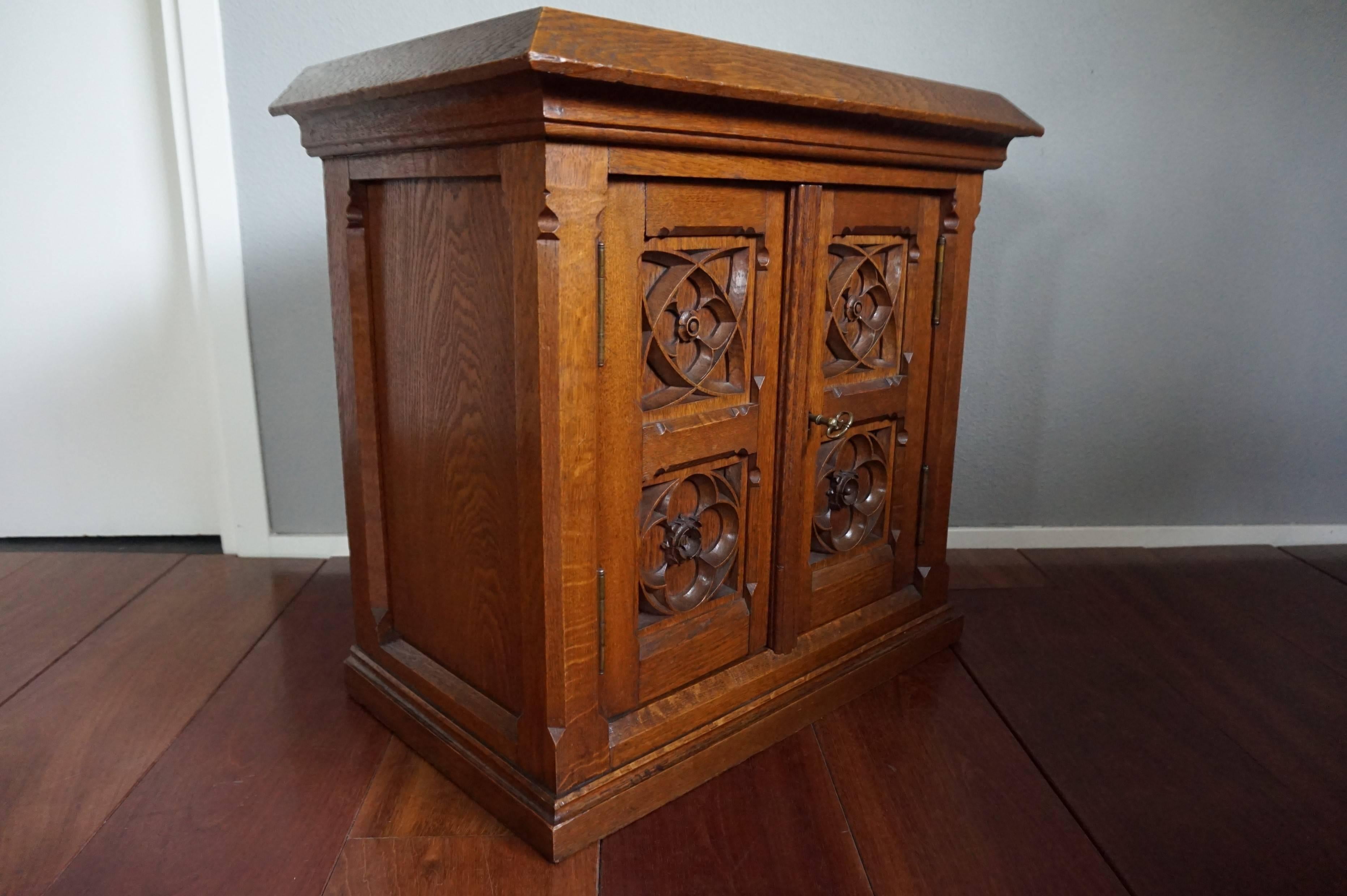 Oak Stunning Hand-Carved Gothic Revival Wall or Floor Cabinet with Wonderful Patina